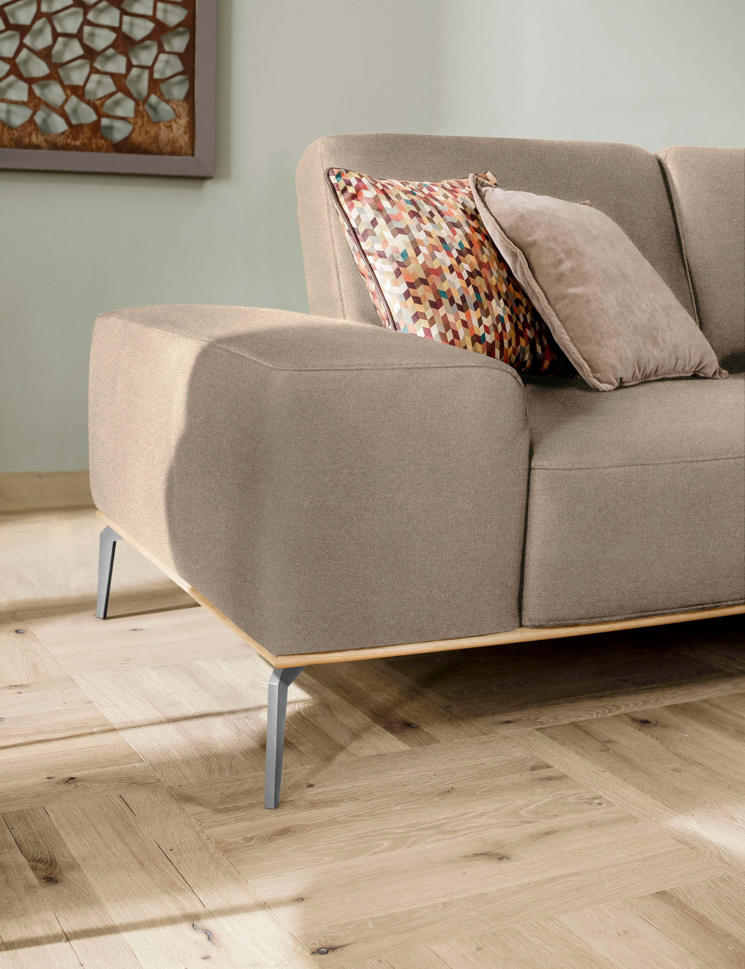 W.SCHILLIG Ecksofa »run, Designsofa mit tollem Sitzkomfort, L-Form«, mit elegantem Holzsockel, Füße in Chrom glänzend, Breite 279 cm