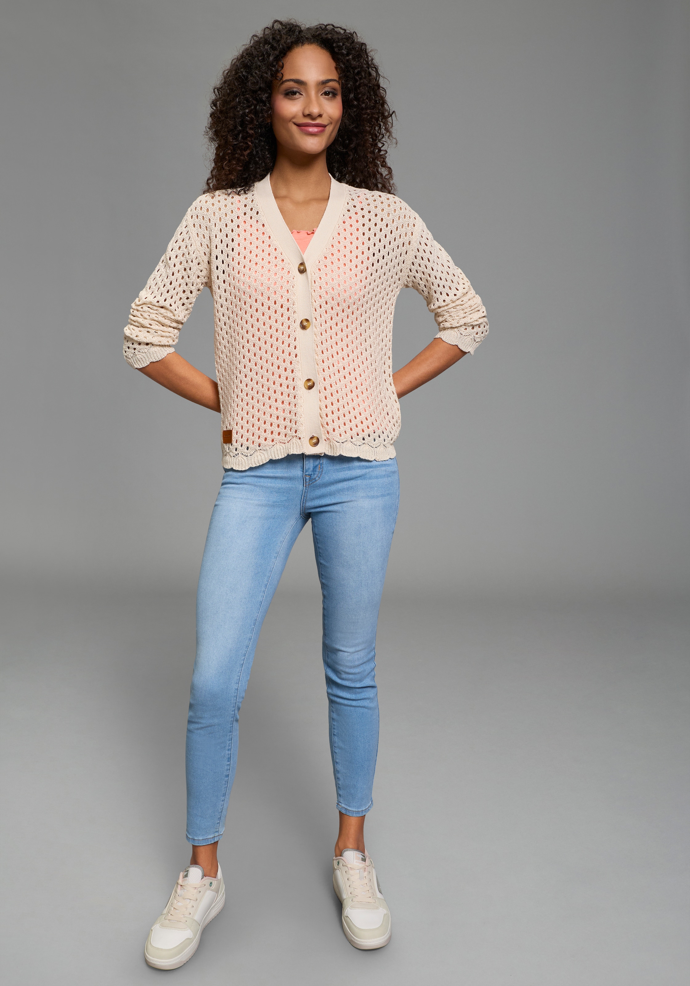 KangaROOS Ajourstrickjacke casual Stil, Langarm, bequeme Passform, Feinstrick