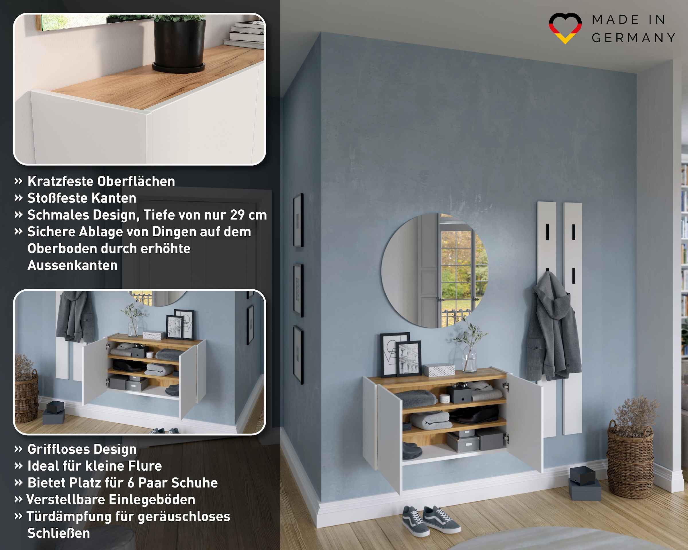 GERMANIA Schuhschrank »Libbiano« Flurschrank, Soft-close, verstellb. Böden, in 3 Höhen, 2- oder 3-türig