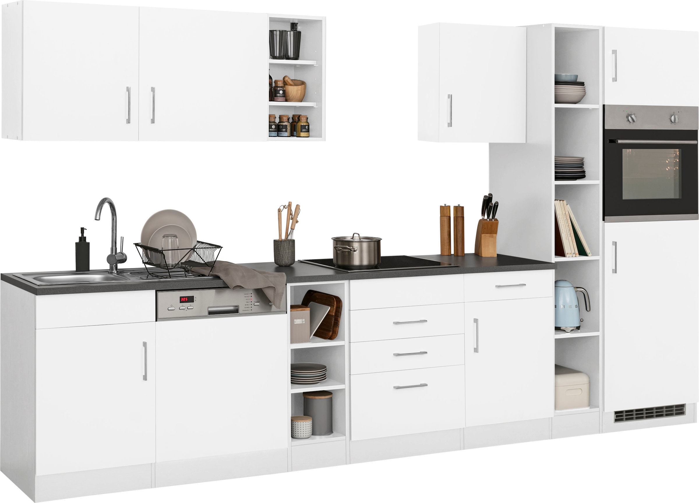 KOCHSTATION Küchenzeile »KS-Paris – Küchen mit einzigartigen Fotomotiven auf den Fronten« Breite 340 cm, wahlweise mit E-Geräten und Induktion