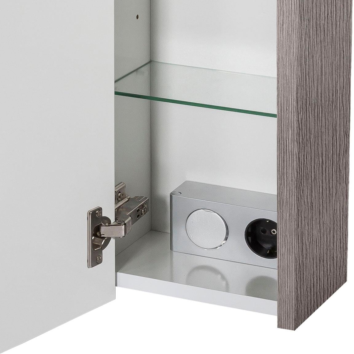 Schildmeyer Spiegelschrank »Dorina, mit höhenverstellbaren Glasböden made in Germany«, Breite 70 cm, 3-türig, LED-Beleuchtung, Schalter-/Steckdosenbox