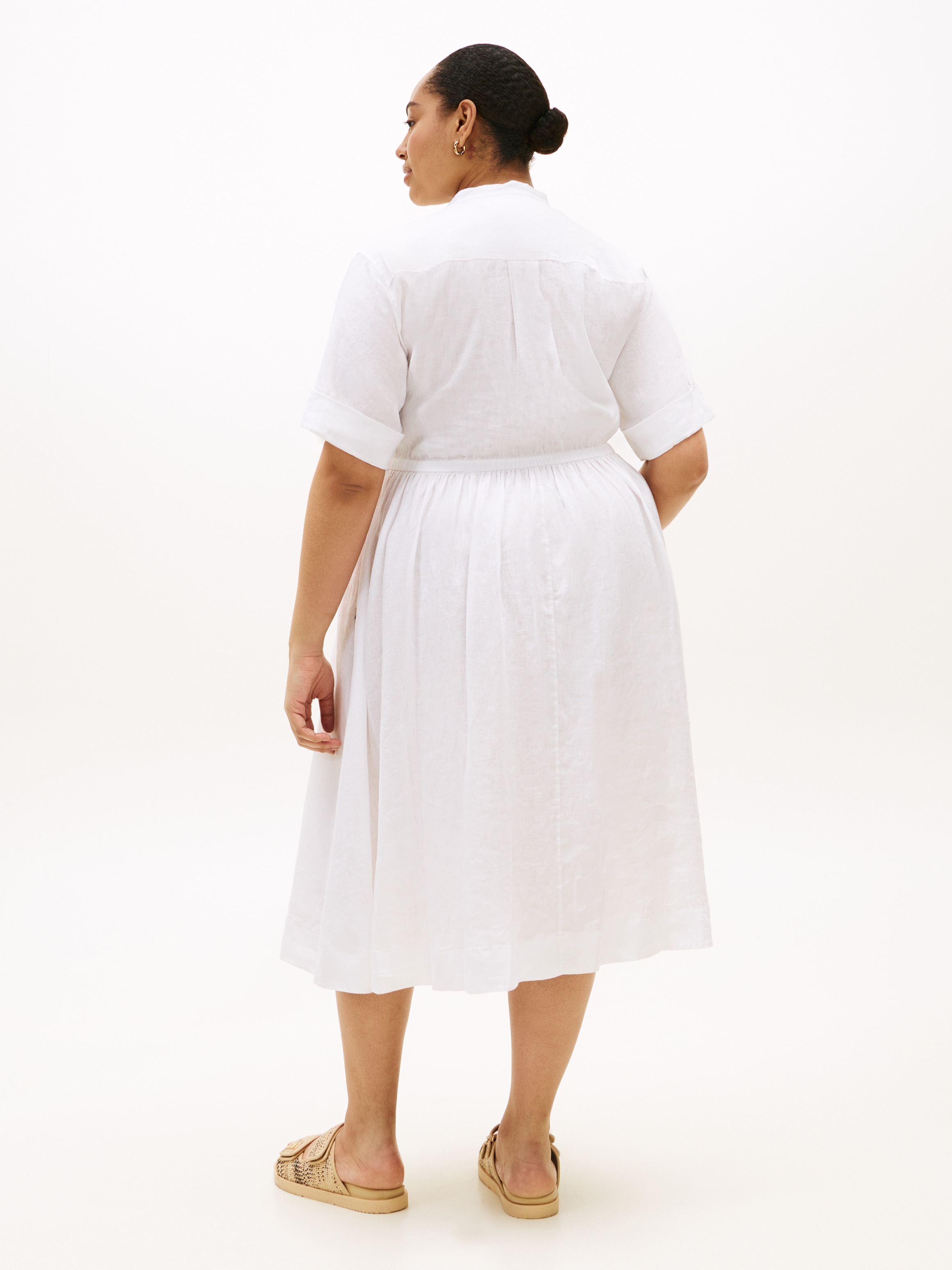 Tommy Hilfiger Curve Midikleid »CRV LINEN MIDI SHIRT DRESS SS« in großen Größen, Taille mit Bindeband