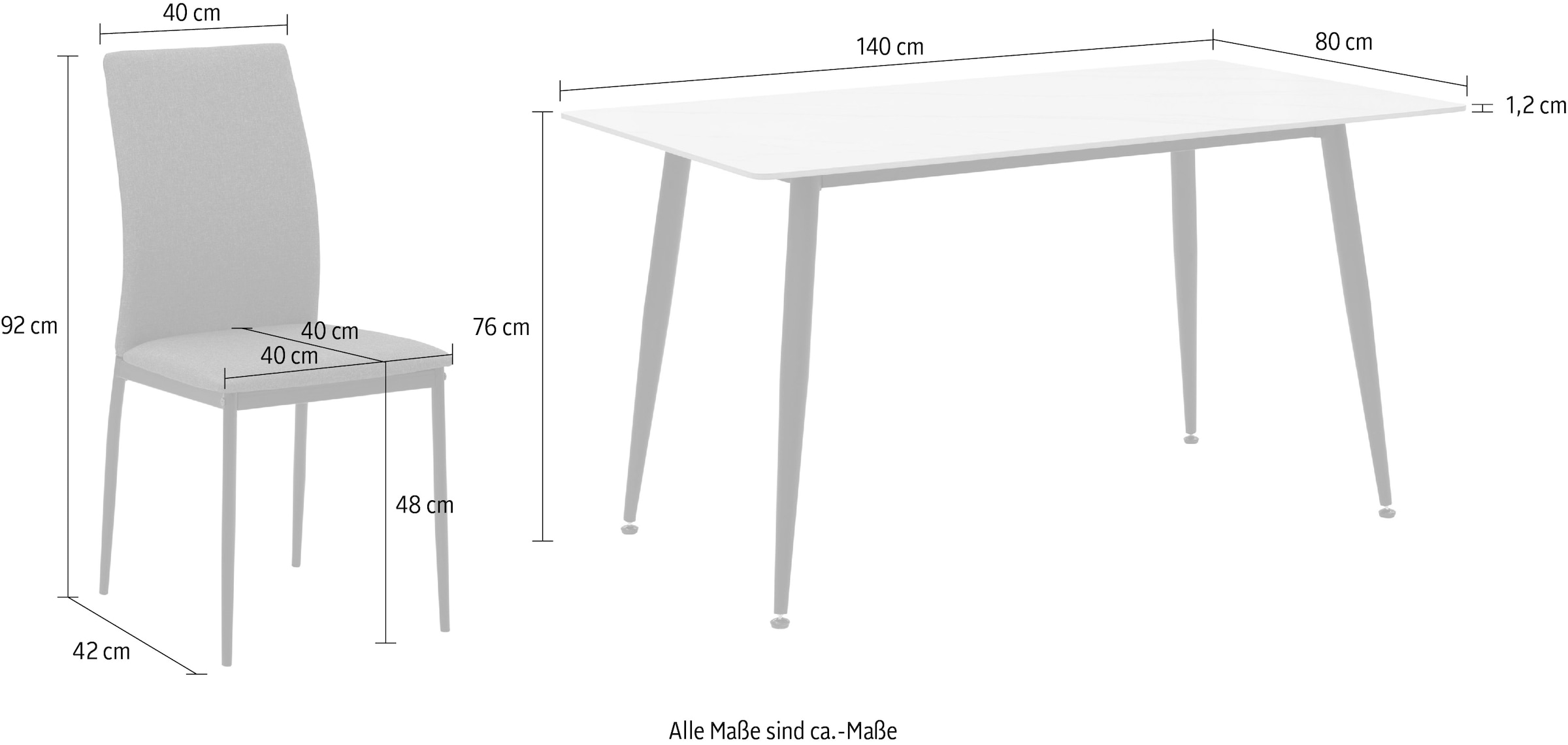 HELA Essgruppe »ALIZIA Tischgruppe Küche Esszimmer, Tisch Stühle«, (Set, 5 tlg.), Tischplatte Stein Breite 140 cm, Flachgewebe, Belastbarkeit 120 KG