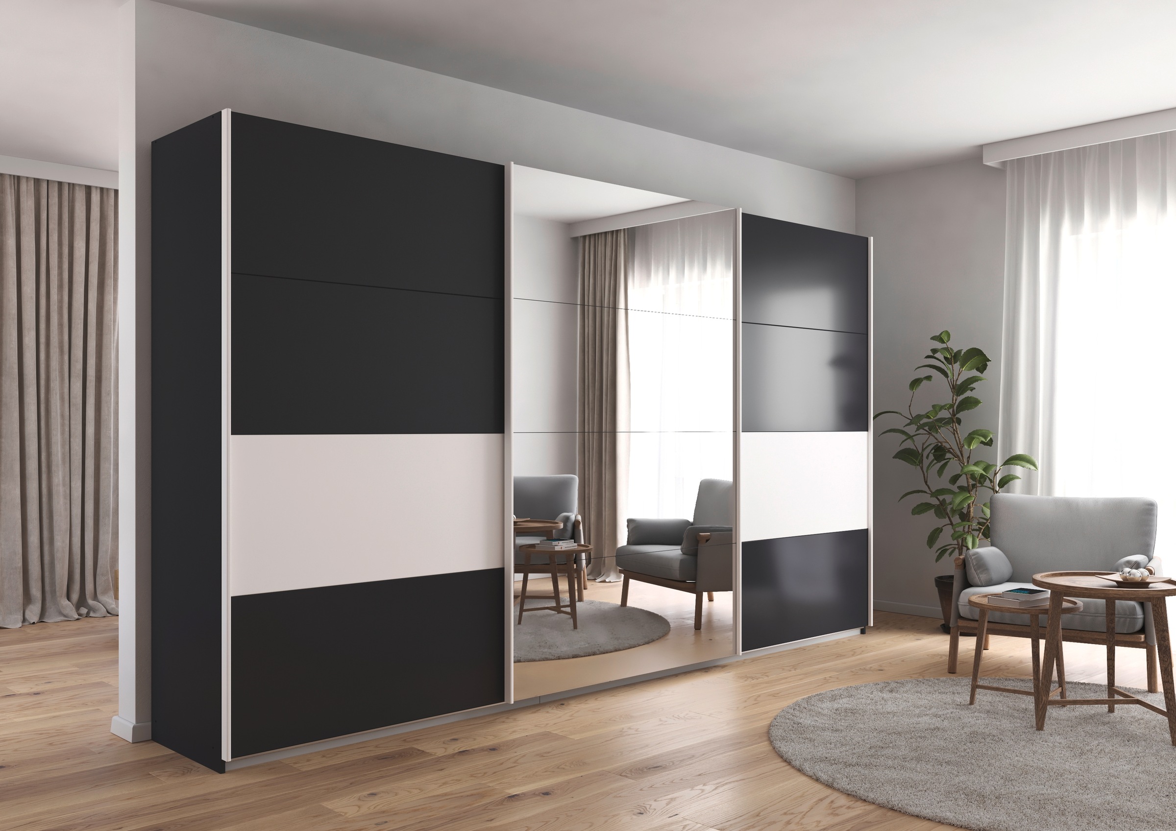rauch Schwebetürenschrank »Schwebetürenschrank Kleiderschrank Schrank Garderobe CORTONA«, inkl. Inneneinteilung, 2 Stoffboxen und zusätzlichen Einlegeböden