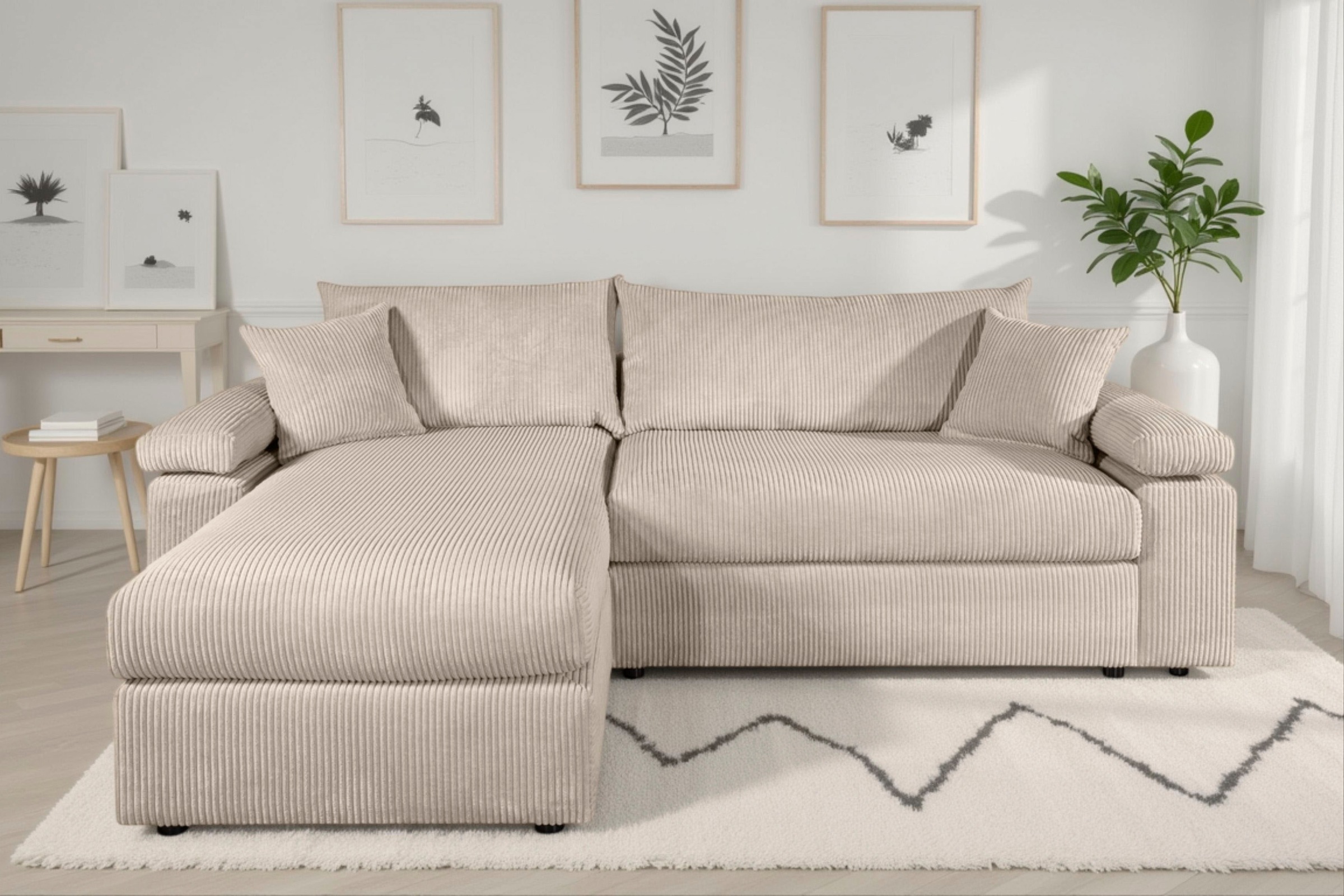 OTTO home Ecksofa »Cosy L-Form, B: 234 cm, Sitzaufbau im Sandwich-Federkern« 2 Zierkissen, Mega-Sofa, Cord oder Struktur weich, Kaltschaumauflage