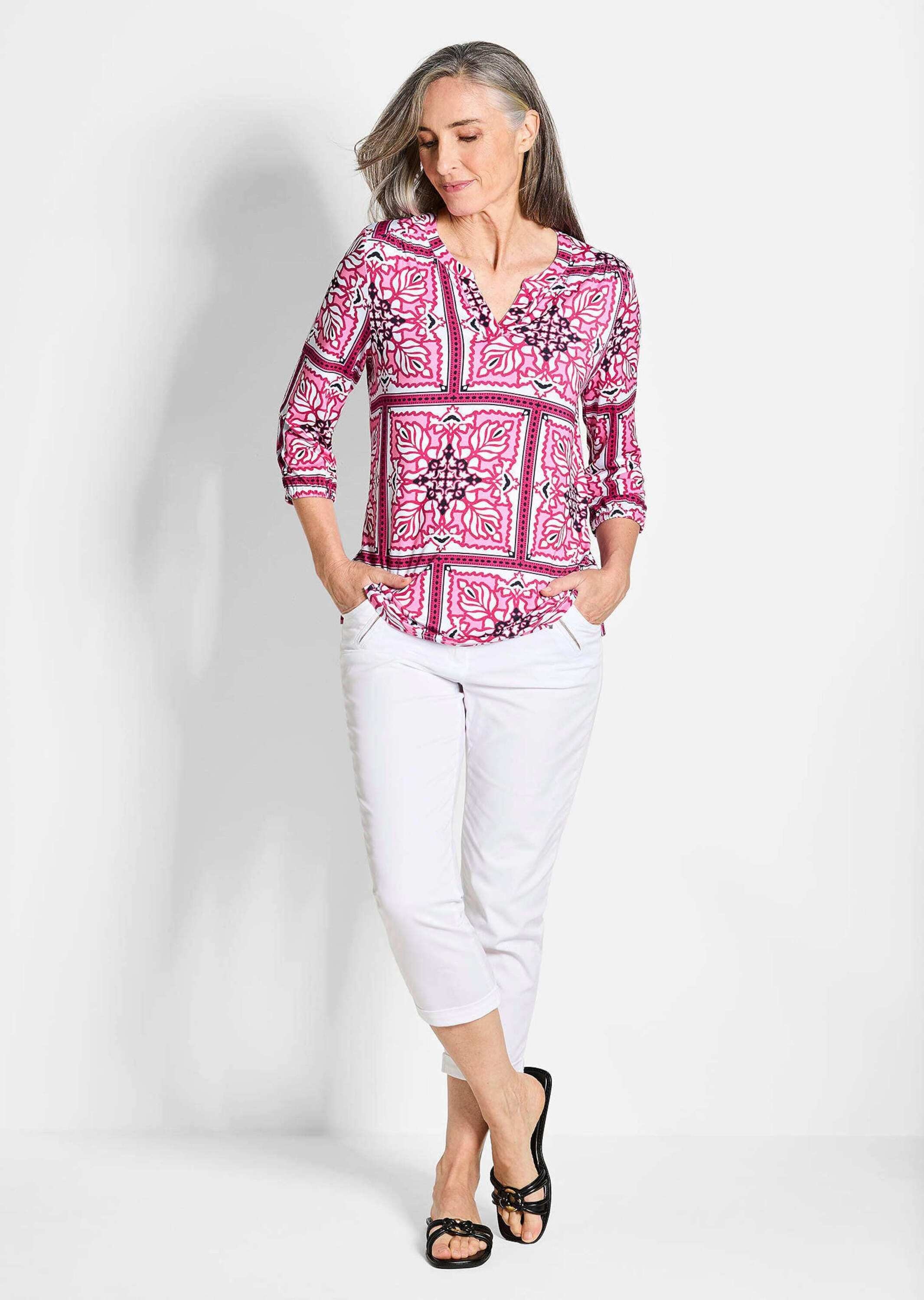 GOLDNER Schlupfbluse »Kurzgröße Bluse mit Muster, Halbarm« Seitenschlitze