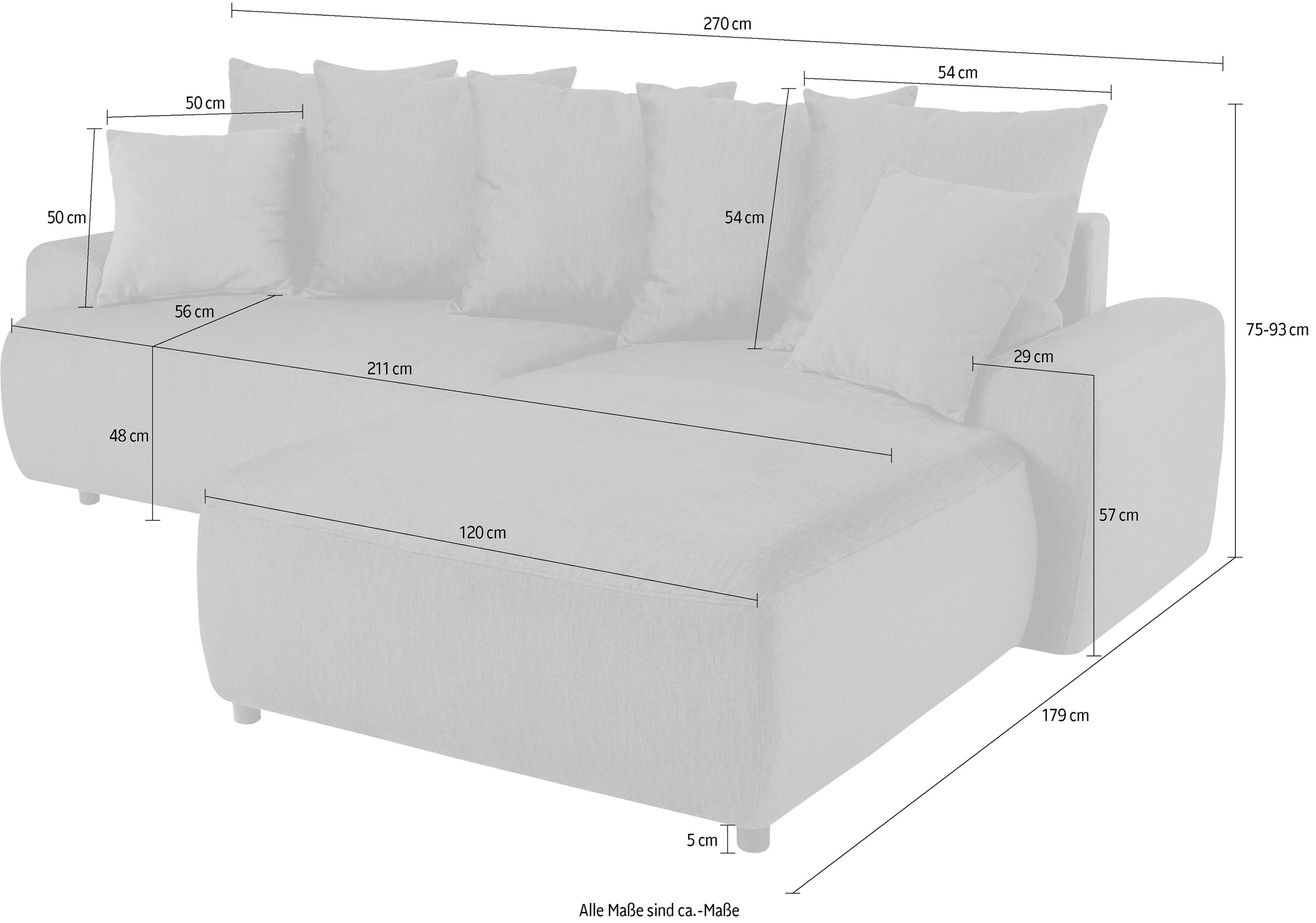 exxpo - sofa fashion Ecksofa »Game, gemütlich mit 5 Rückenkissen und 2 Zierkissen, L-Form«, inkl. Bettfunktion und Bettkasten, bequem, tolle Verarbeitungsdetails