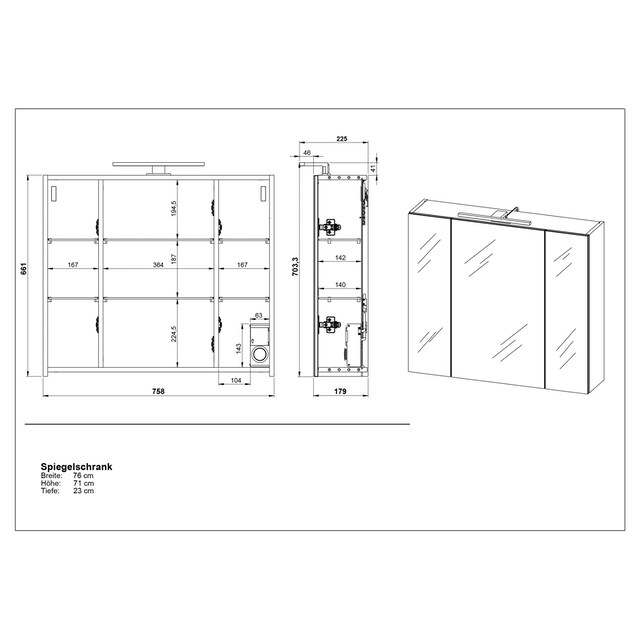 GERMANIA Badmöbel-Set »Yonkers«, Set bestehend aus Waschbeckenunterschrank,  Spiegelschrank, Hochschrank bei OTTO