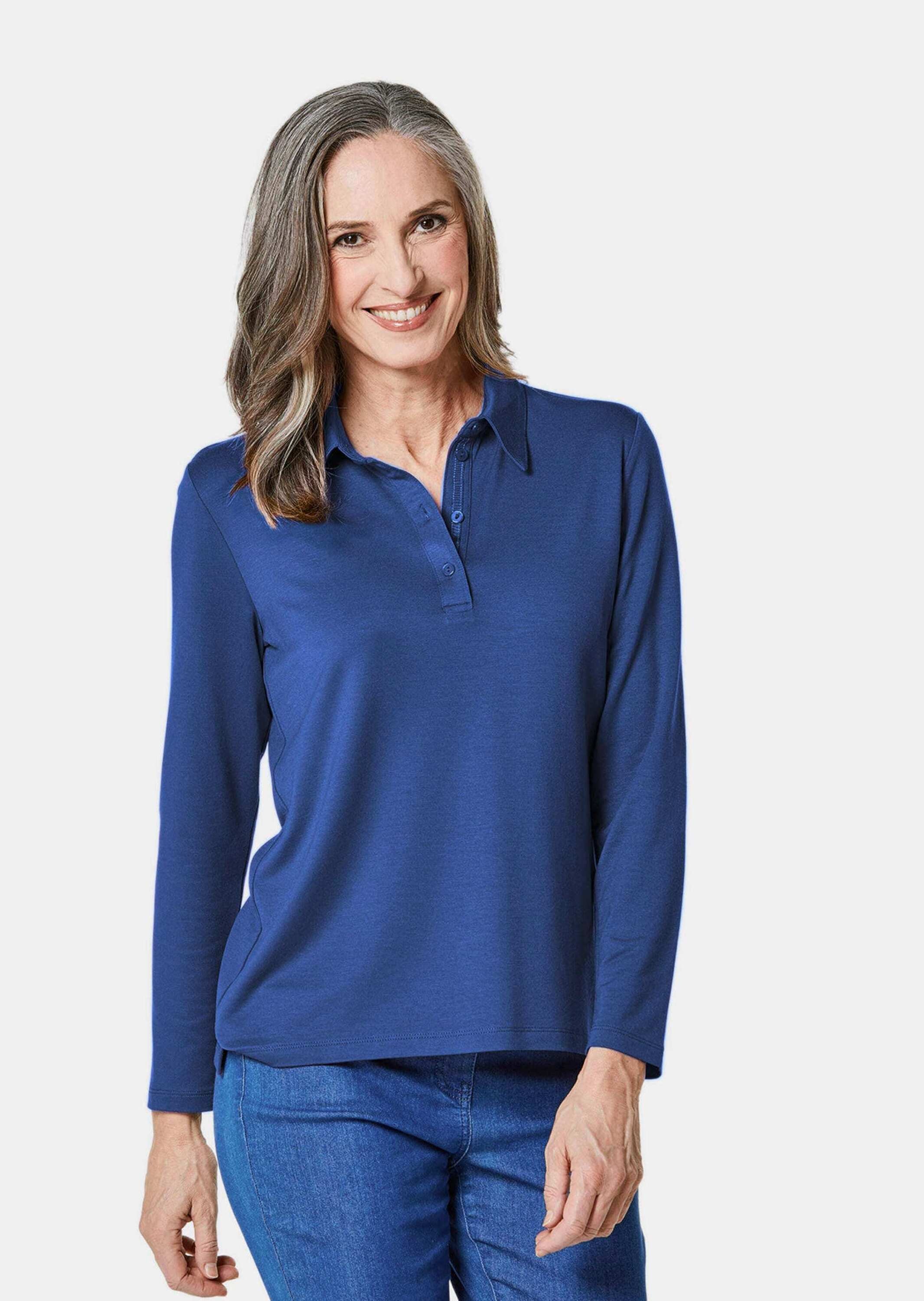 GOLDNER Poloshirt »Langarm Poloshirt mit Schmuckband an Knopfleiste«