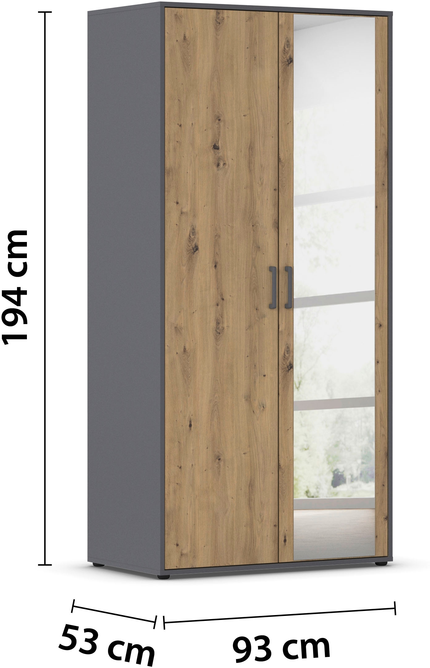 rauch Drehtürenschrank »Kleiderschrank Schrank Garderobe Wäscheschrank VOYAGER« in 3 verschiedenen Ausstattungen BASIC/CLASSIC/PREMIUM,  mit modernen Griffen in Graumetallic und Spiegel