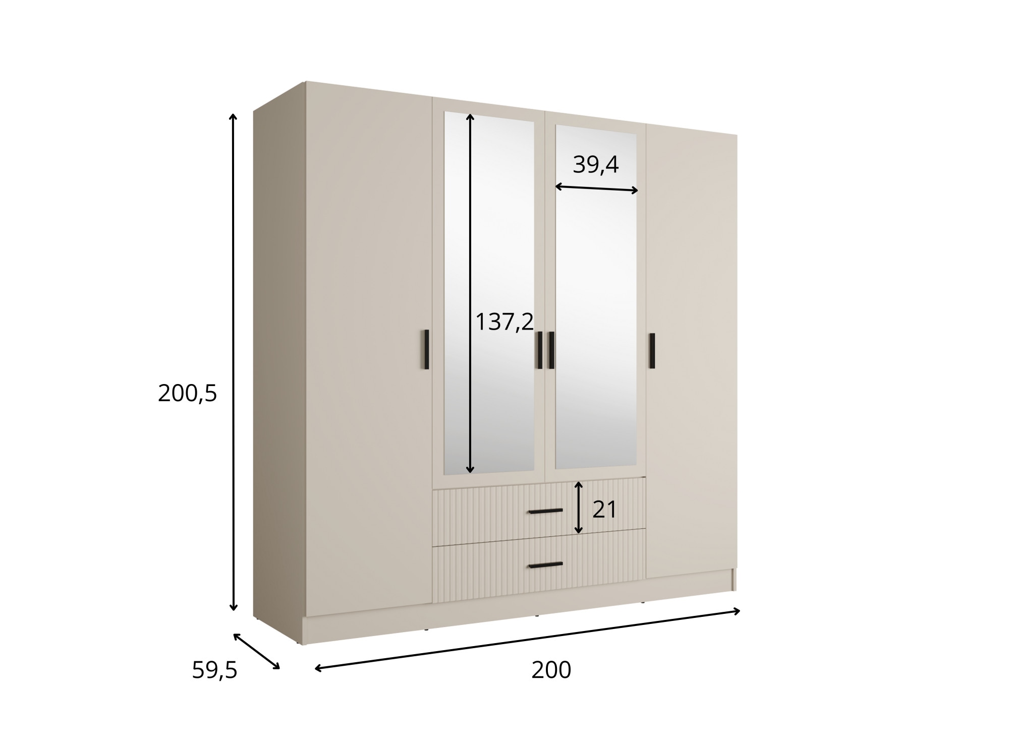 OTTO home Kleiderschrank »TERRIK,  modern mit viel Stauraum & geriffelter Struktur, Spiegel« B/H/T ca. 200/200/60,  Schrank mit 11 Fächern, Kleiderstange, 2 Schubladen, Made in EU