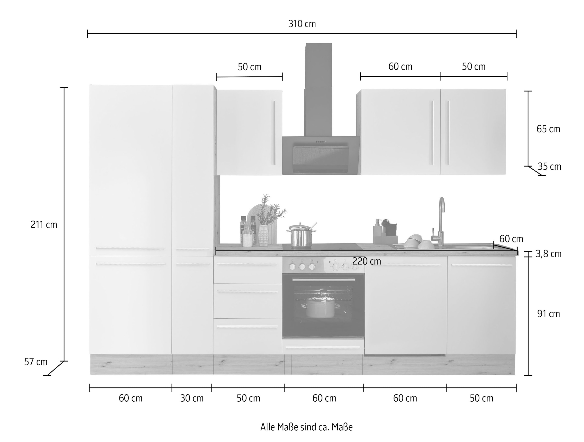 KOCHSTATION Küchenzeile »Florida«, Breite 310 cm, wahlweise mit E-Geräten,Softclose für Türen/Schubkästen
