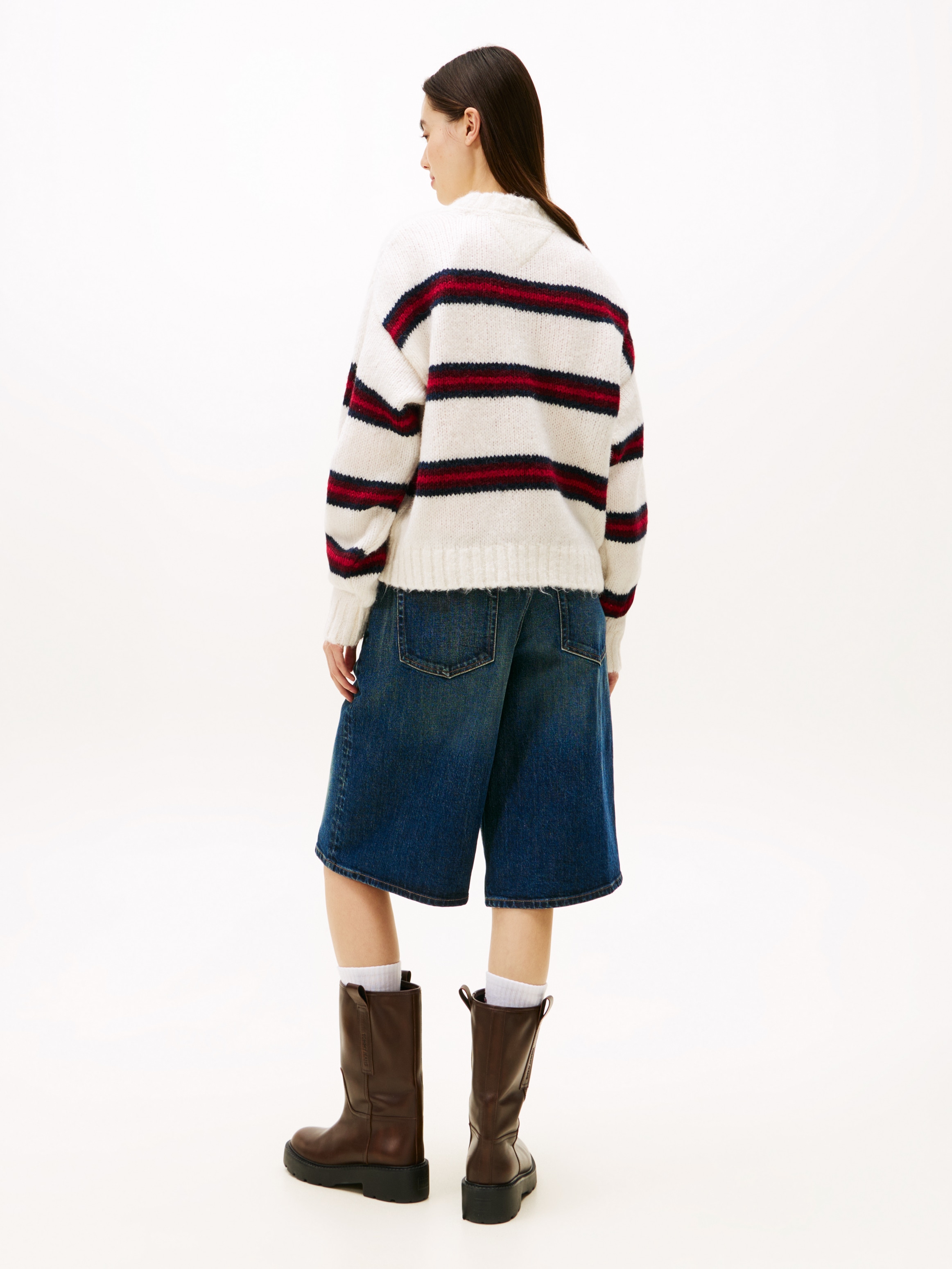 Tommy Jeans Rundhalspullover »TJW BADGE STRIPE FLUFFY SWEATER«, mit Alpaka