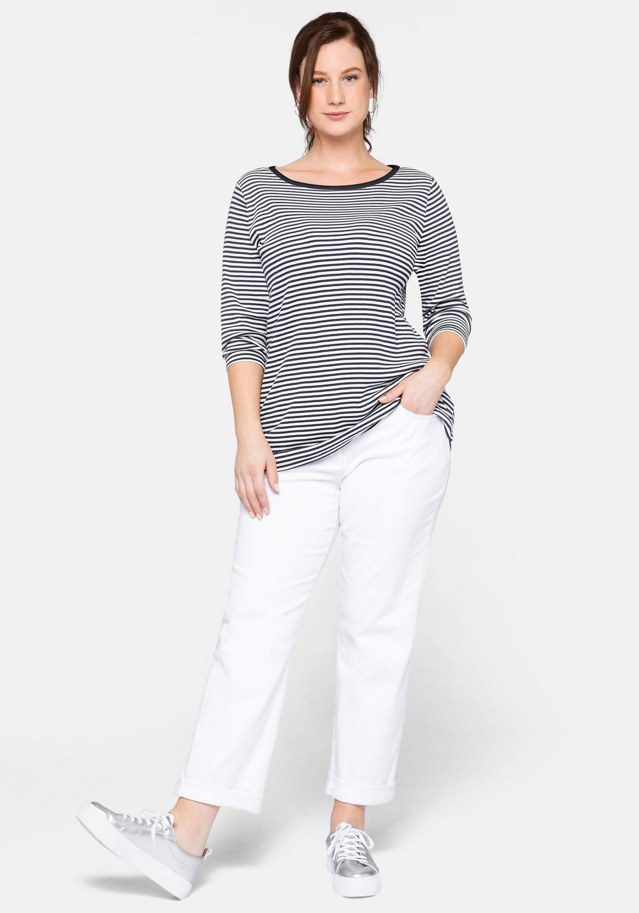 Sheego 3/4-Arm-Shirt »Rippshirt aus Rippware mit garngefärbten Ringeln«, aus Rippware mit garngefärbten Ringeln