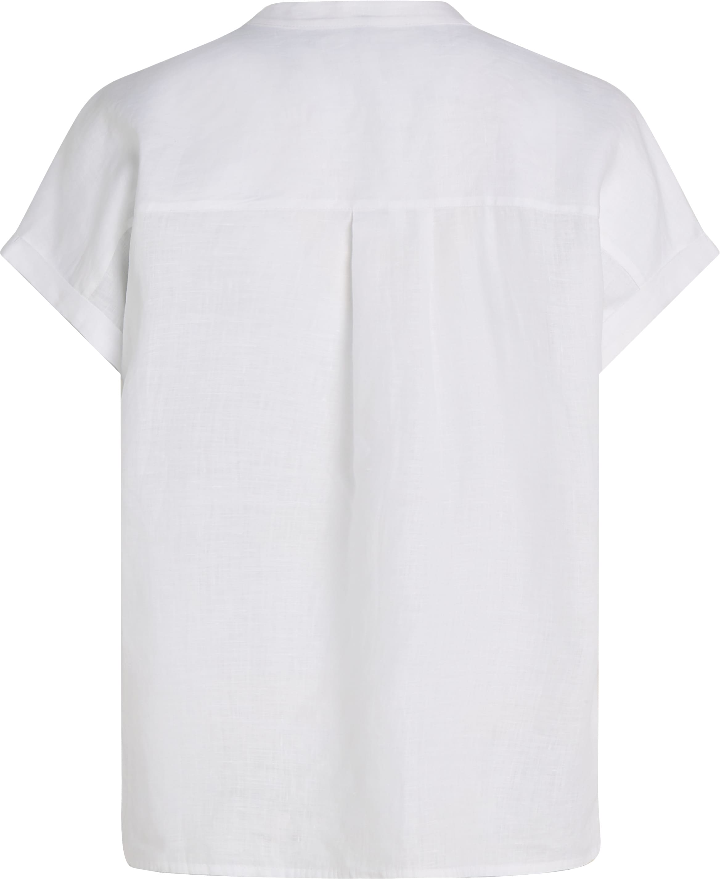 Tommy Hilfiger Kurzarmbluse »ESS LINEN COLLARLESS S/S BLOUSE«, mit Logostickerei,kühlendes Premium Leinen
