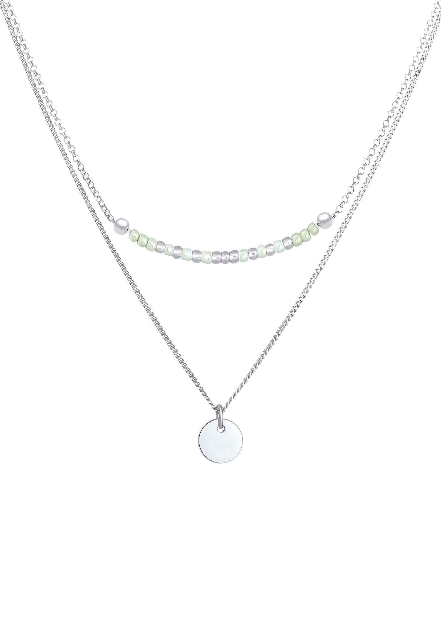 Elli Silberkette »Halskette Layer Plättchen Glas Perlen 2-lagig 925 Silber«
