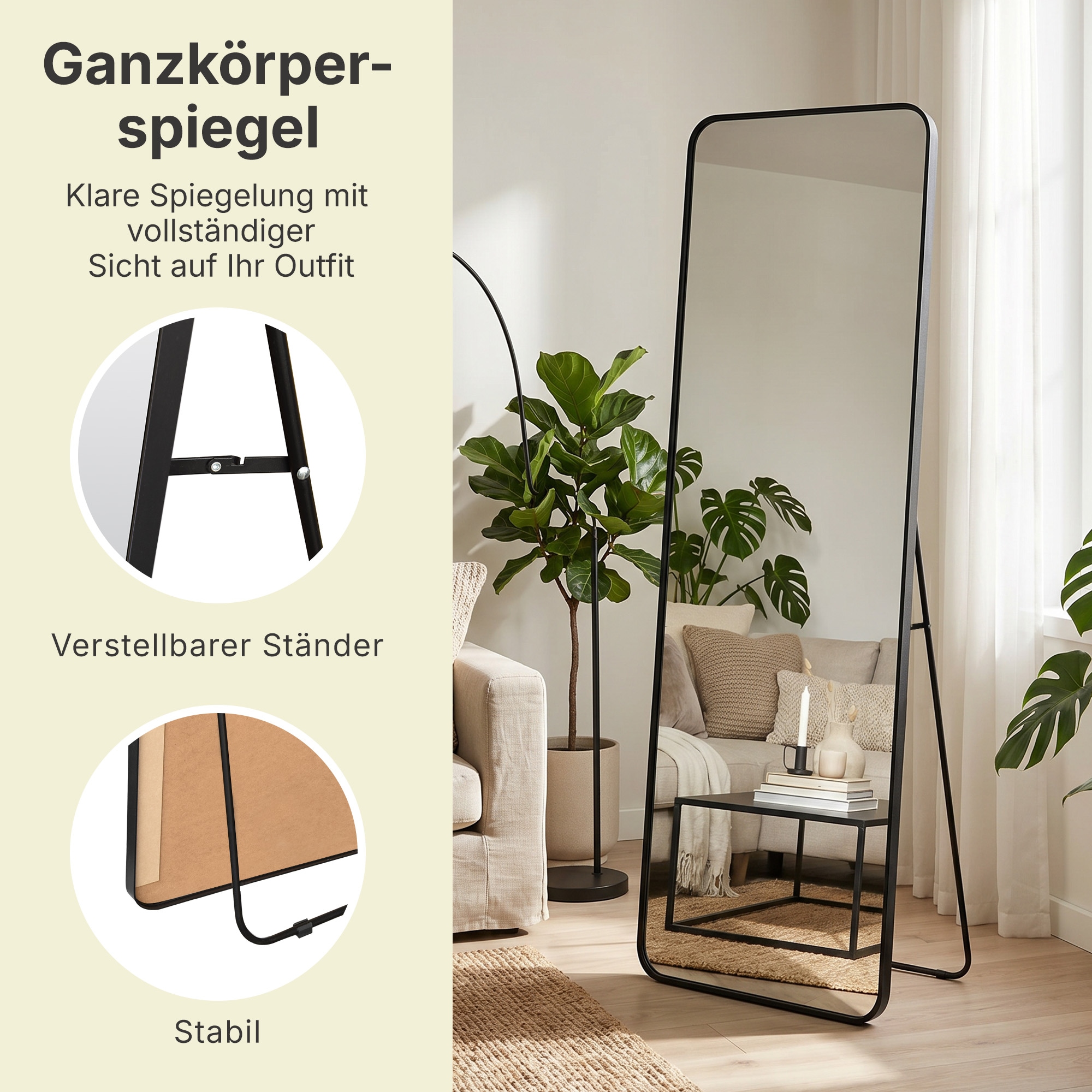 OTTO home Spiegel »Standspiegel Addrik, wahlweise in 2 Größen 150x40cm oder 160x50cm« Ganzkörperspiegel mit Sicherheitsglas, in verschiedenen Farben