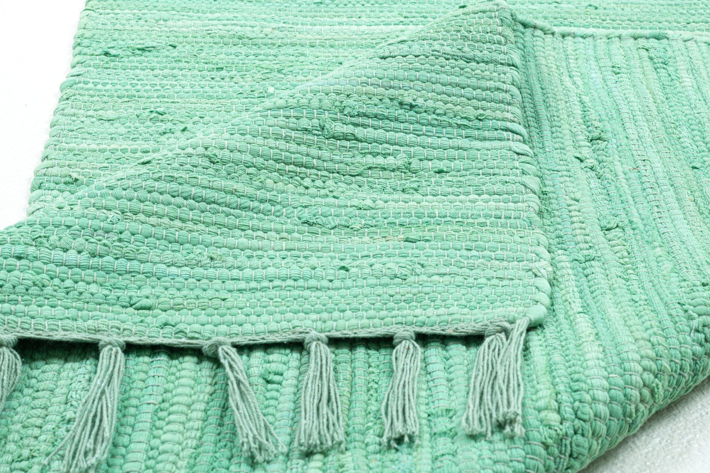 my home Teppich »Cadis«, rechteckig, 5 mm Höhe, Wendeteppich, mit Fransen, Uni Farben, handgewebt, reine Baumwolle