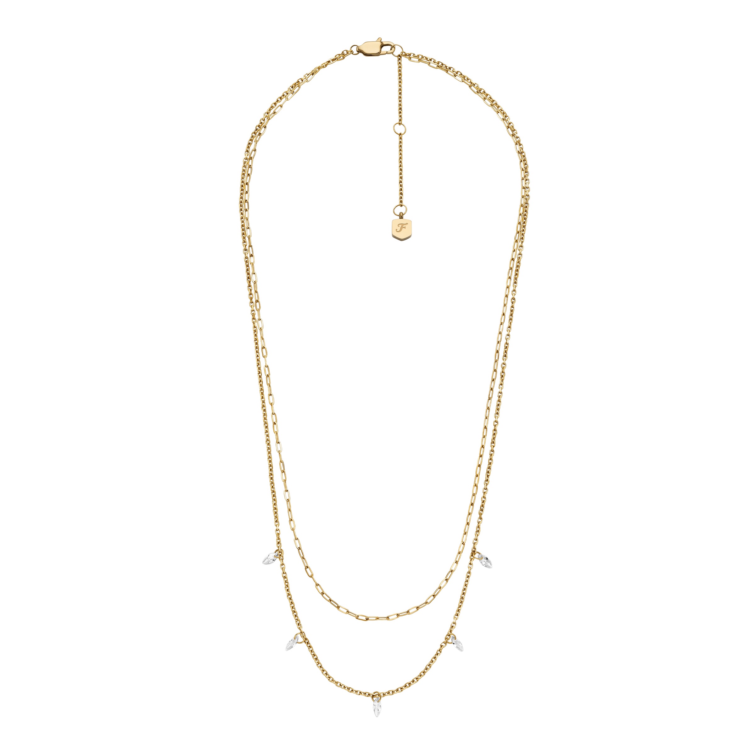 Fossil Kette mit Anhänger »Schmuck Geschenk Edelstahl Halsschmuck ELLIS Layering« mit Zirkonia (synth.)