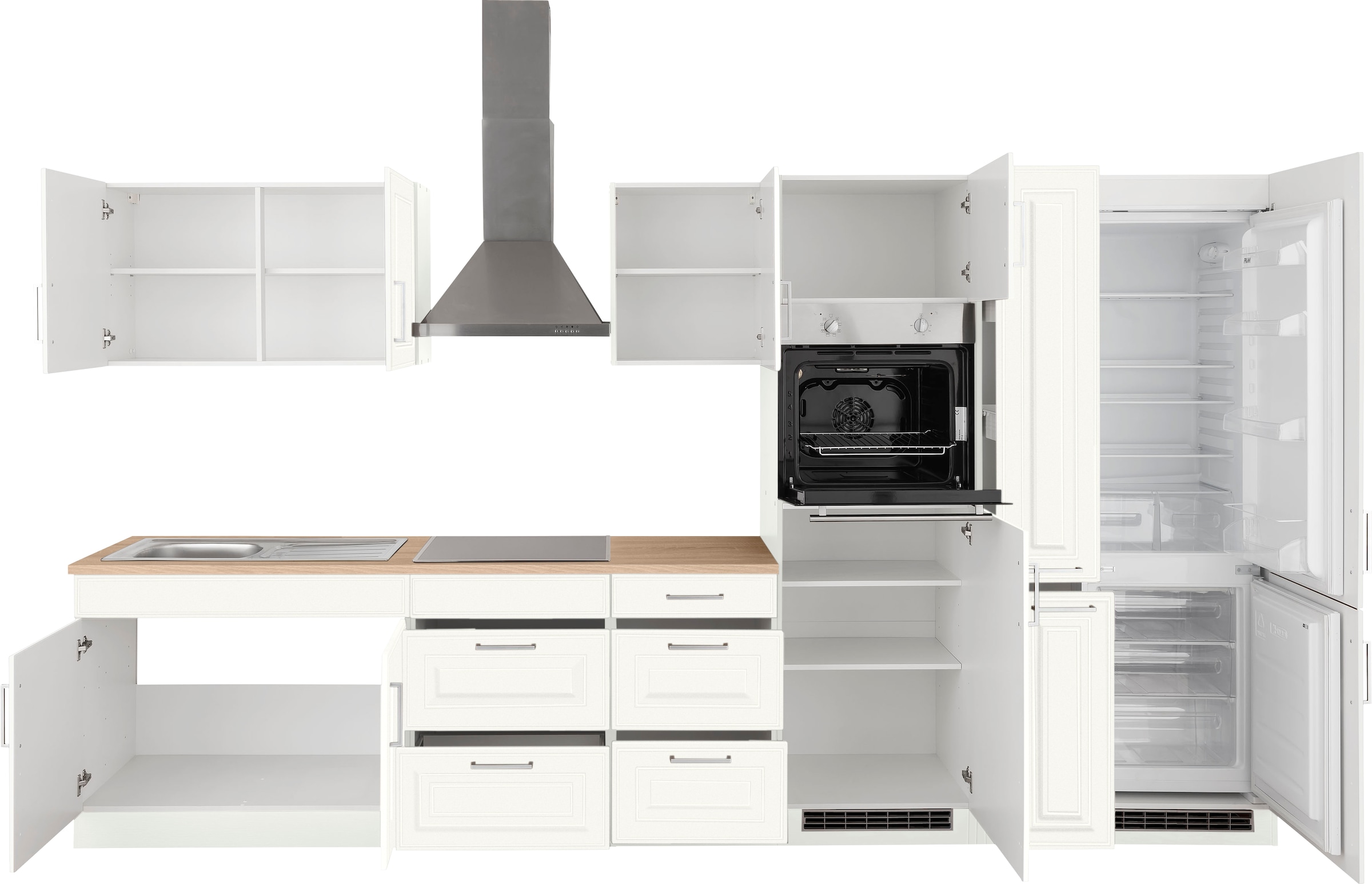 KOCHSTATION Küchenzeile »KS-Stockholm«, Breite 360 cm, mit hochwertigen MDF Fronten im Landhaus-Stil
