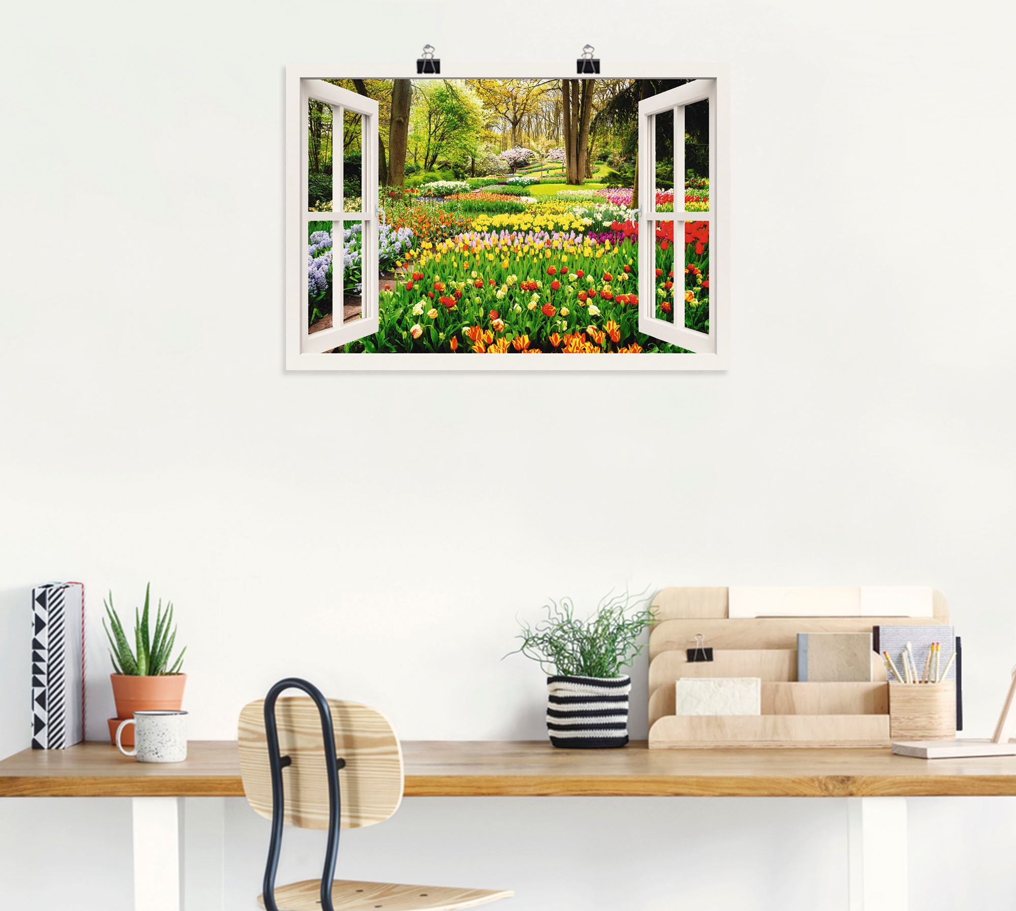 Artland Wandbild »Fensterblick Tulpen Garten Frühling« Fensterblick 1 Stk. tlg. als Leinwandbild, Poster in verschied. Größen