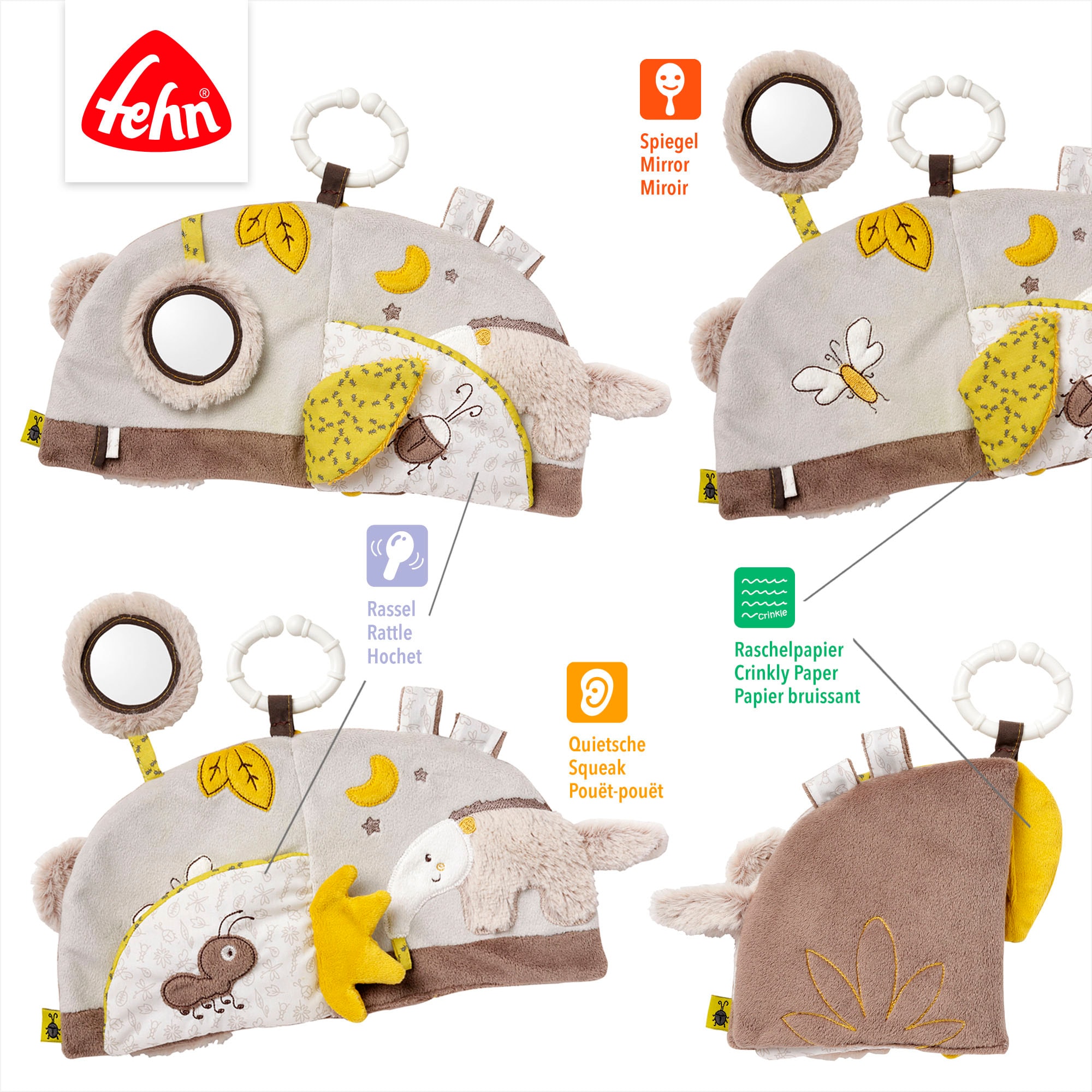 Fehn Greifspielzeug »Australia, Stoffbuch«, mit Ring zur Befestigung an Kinderwagen, Babyschale oder Bett