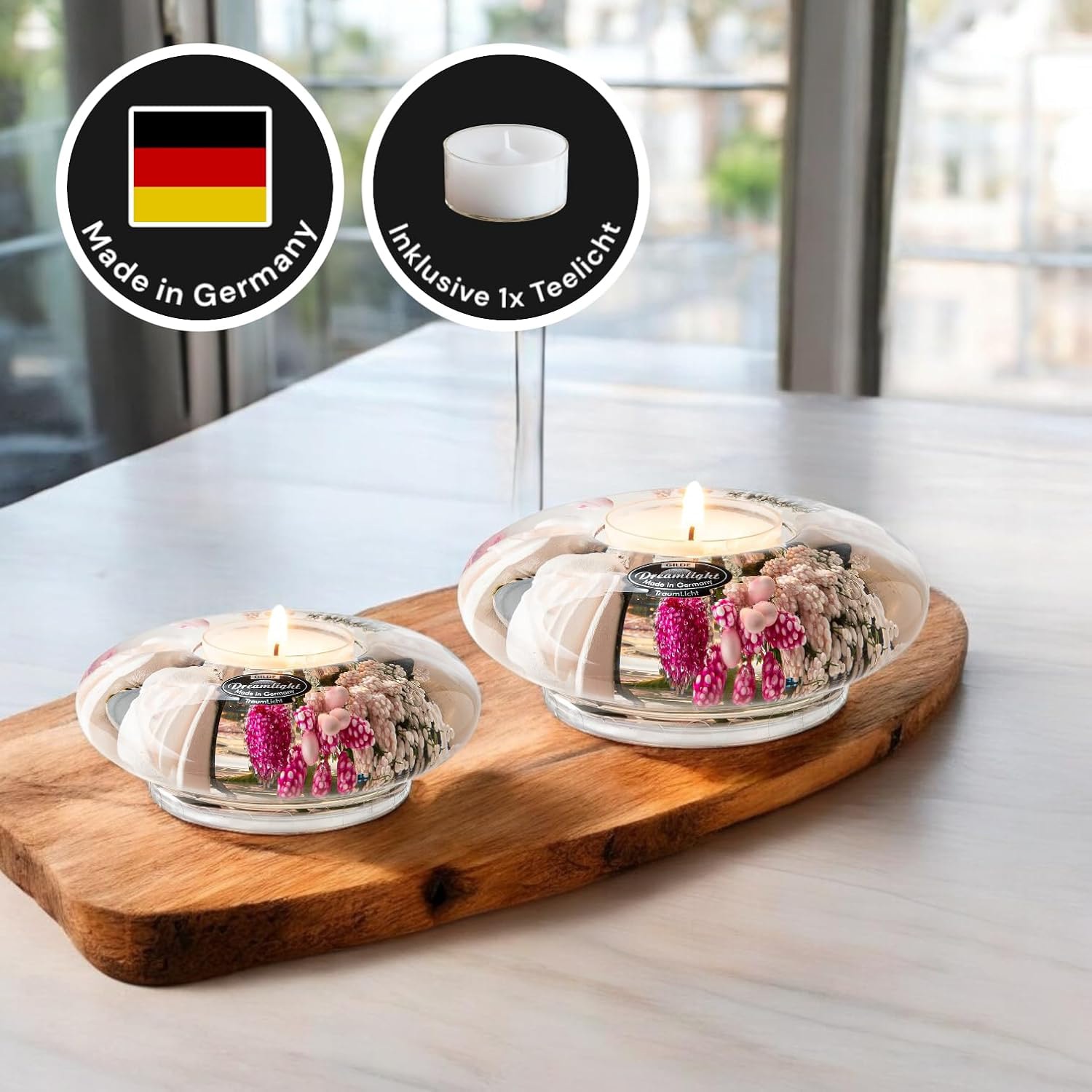 GILDE Teelichthalter »Dreamlight« Teelichtleuchter  Little Rose - Ufo Mini/ Ufo Medium  rosa, Handarbeit
