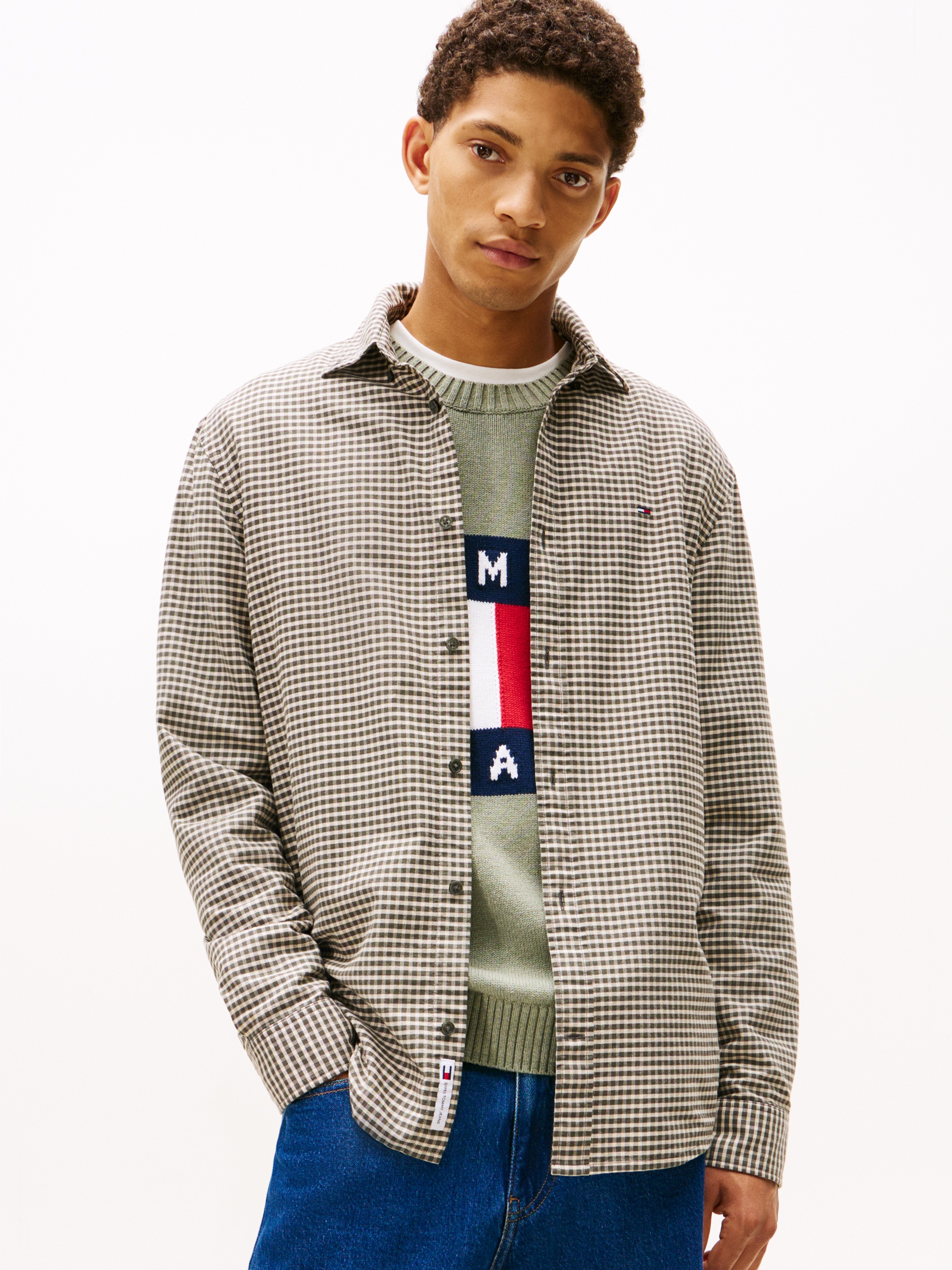 Tommy Jeans Herren Langarmhemd »TJM OXFORD CHECK« regular fit in grün, Größe M