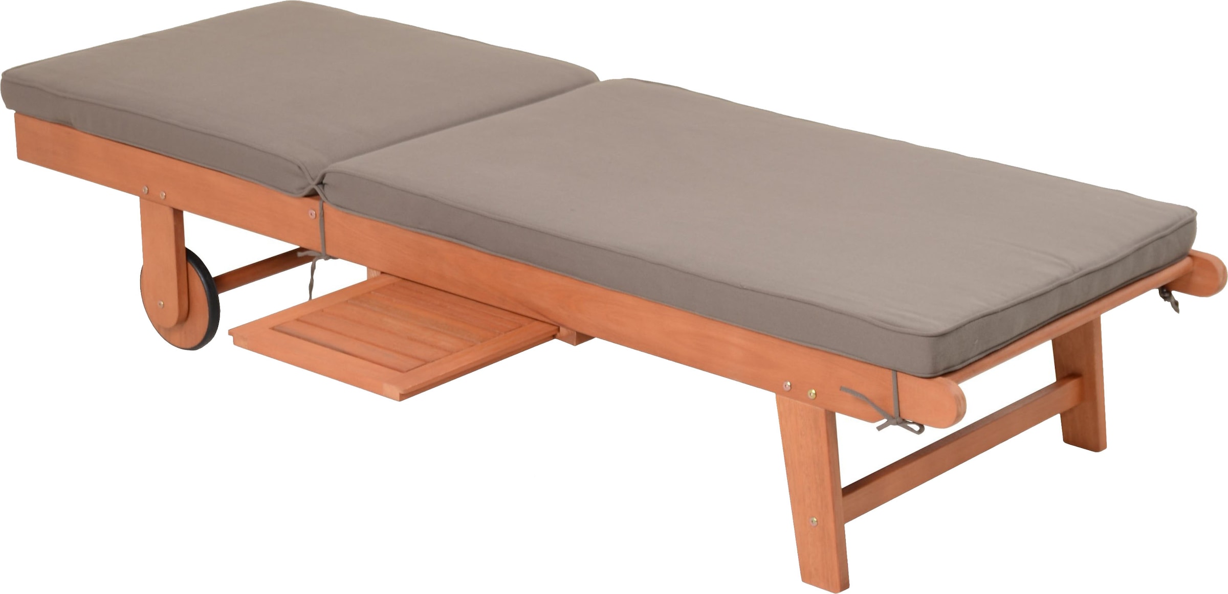 Garden Pleasure Gartenliege »Sonnenliege »SAN DIEGO«, braun« Eukalyptusholz, verstellbare Rückenlehne, L: 110, cmausziehbarer Tisch