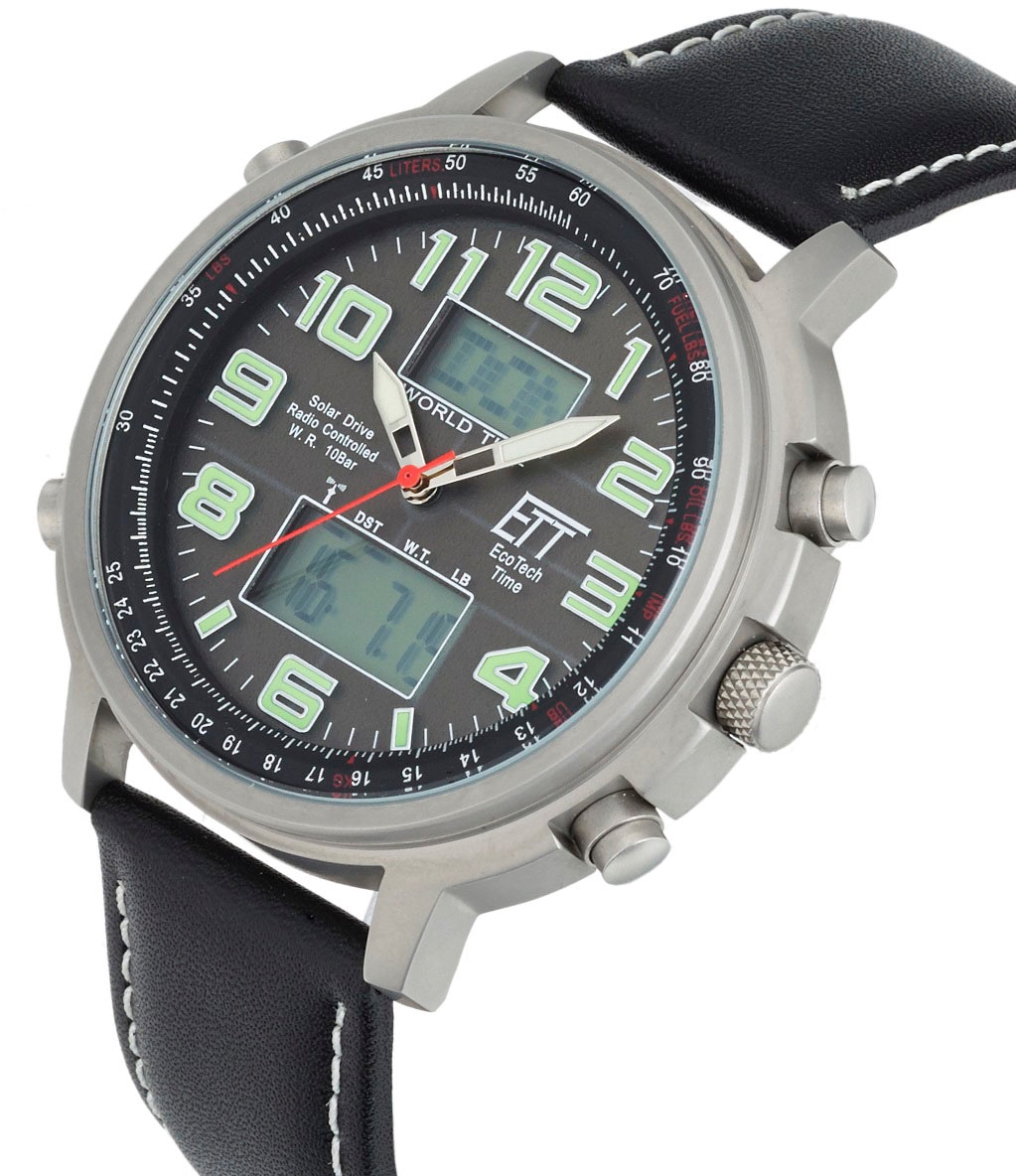 ETT Funk-Multifunktionsuhr »Hunter World Timer, EGS-11301-22L«, Armbanduhr, Herrenuhr, Datum, Solar