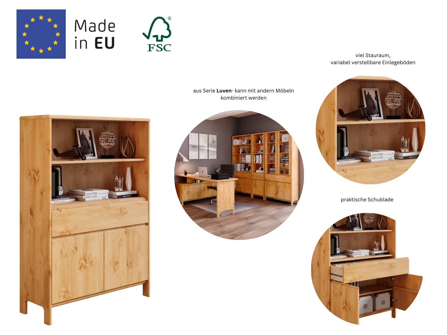 Home affaire Regal »Luven«, zertifiziertes Massivholz, Breite 98 cm