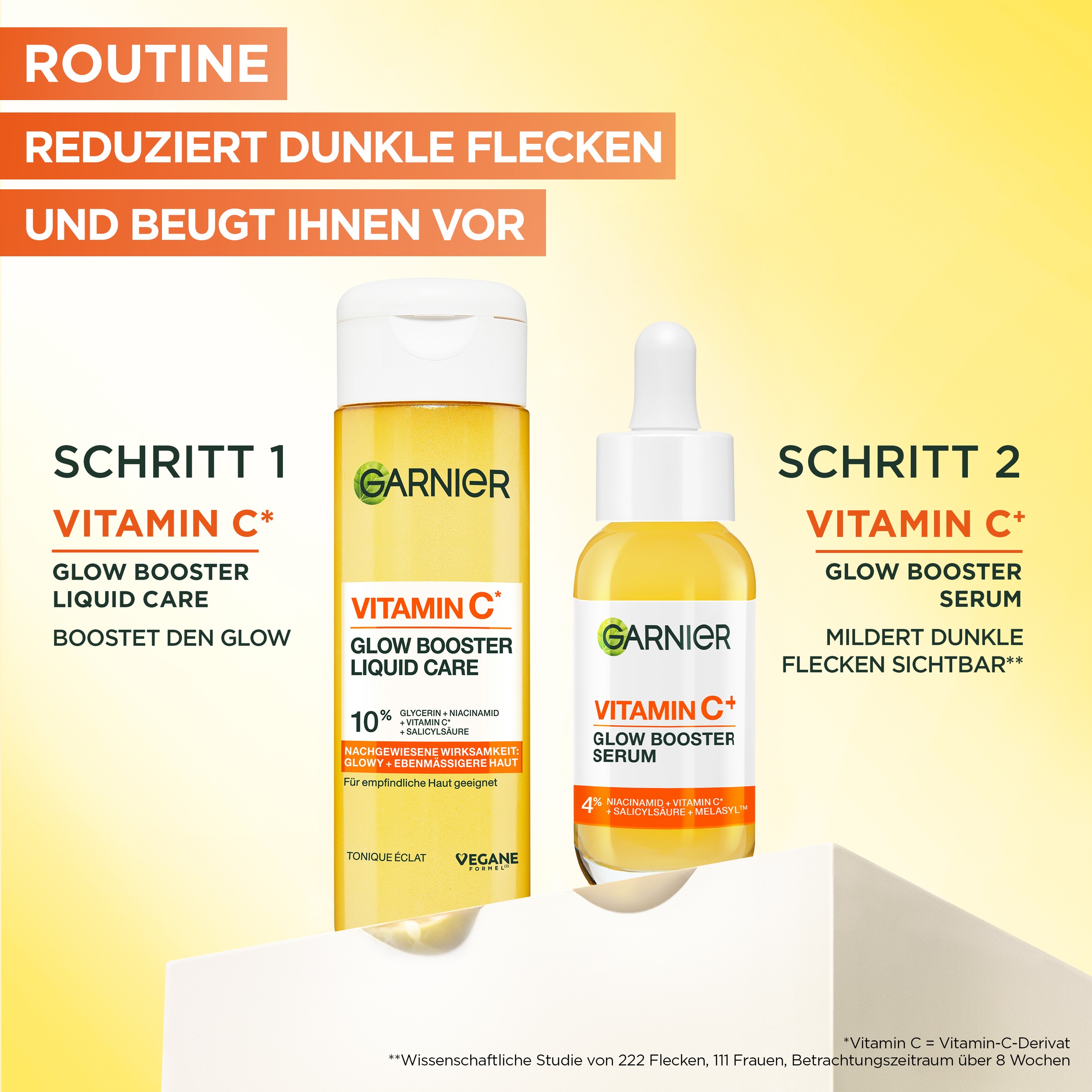 GARNIER Toner »Garnier Vitamin C* Glow Booster Liquid Care«, Spendet Feuchtigkeit und sorgt für ebenmäßigeren Teint.