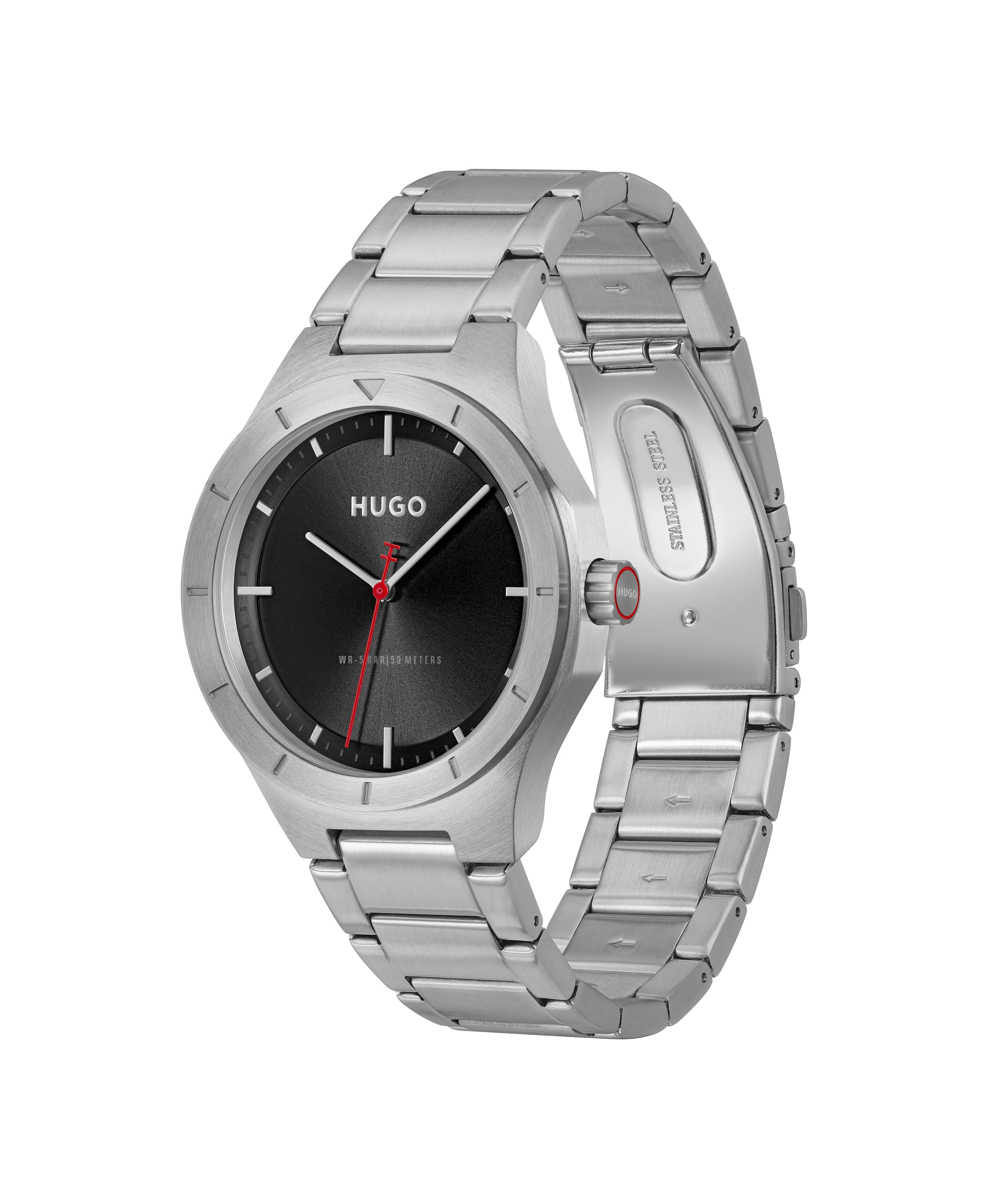 HUGO Quarzuhr »#LIT« Armbanduhr, Herrenuhr, Edelstahlarmband, analog