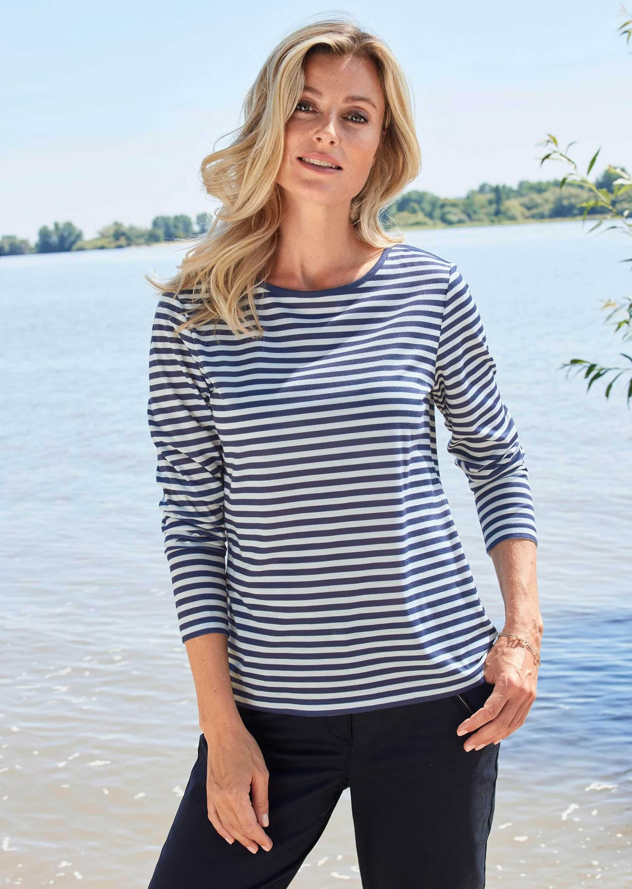 GOLDNER Longpullover »Kurzgröße Ringelshirt mit U-Boot-Ausschnitt«