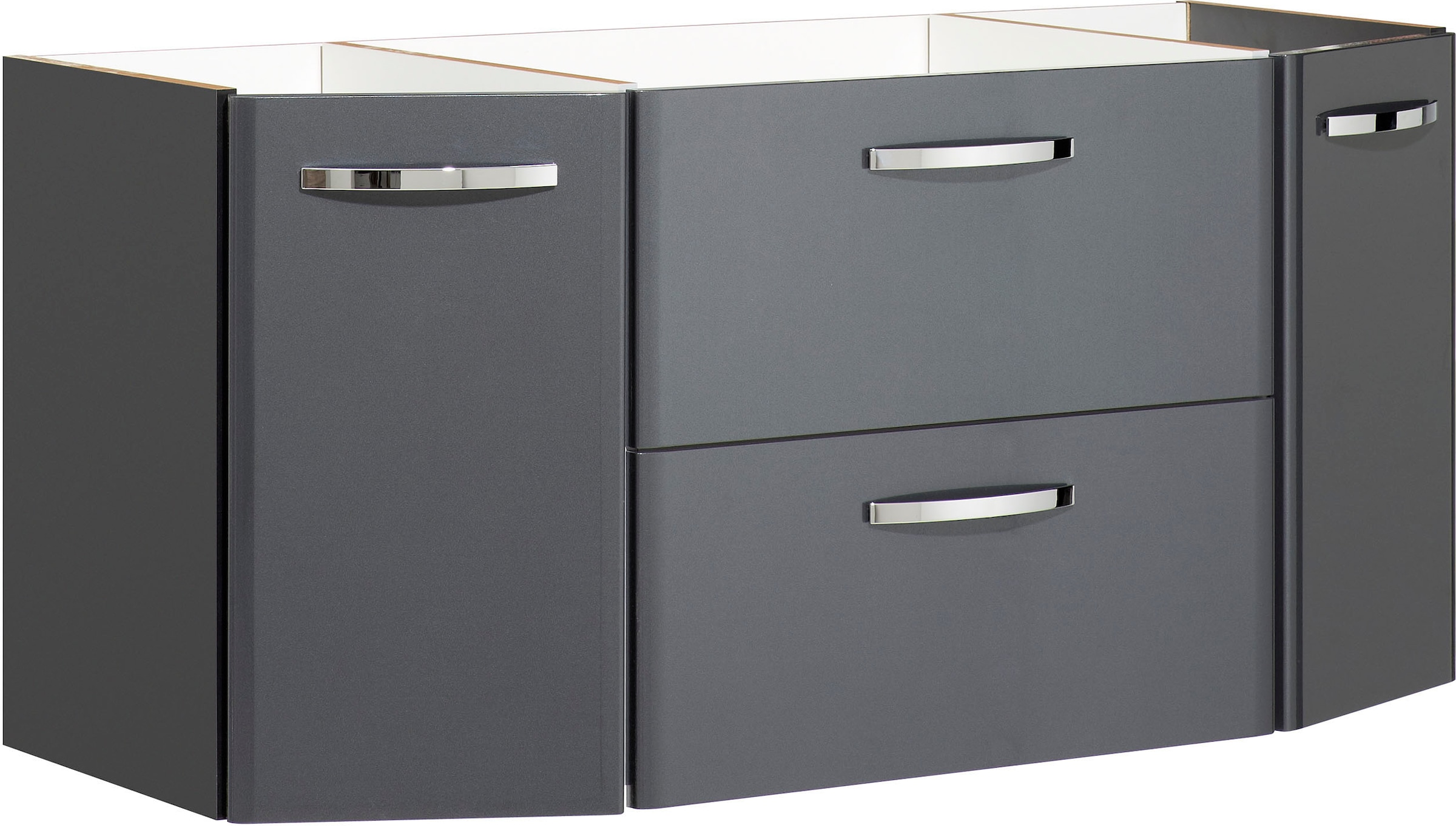 Saphir Badmöbel-Set »Quickset 327 2-teilig, Waschplatz und LED-Spiegelschrank«, (Set, 2 St.), Anthrazit Hochglanz, inkl. Türdämpfer, 5 Türen, 1 Klappe, 1 Schublade
