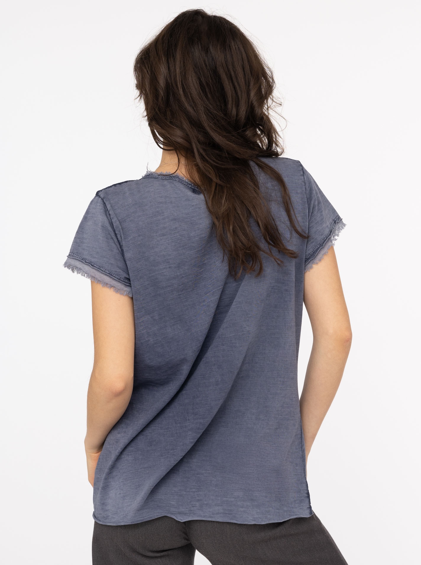 Zwillingsherz T-Shirt »"Positive Mind"« V-Ausschnitt, Kurzarm, Used-Look, Baumwolle, ausgefranste Kanten