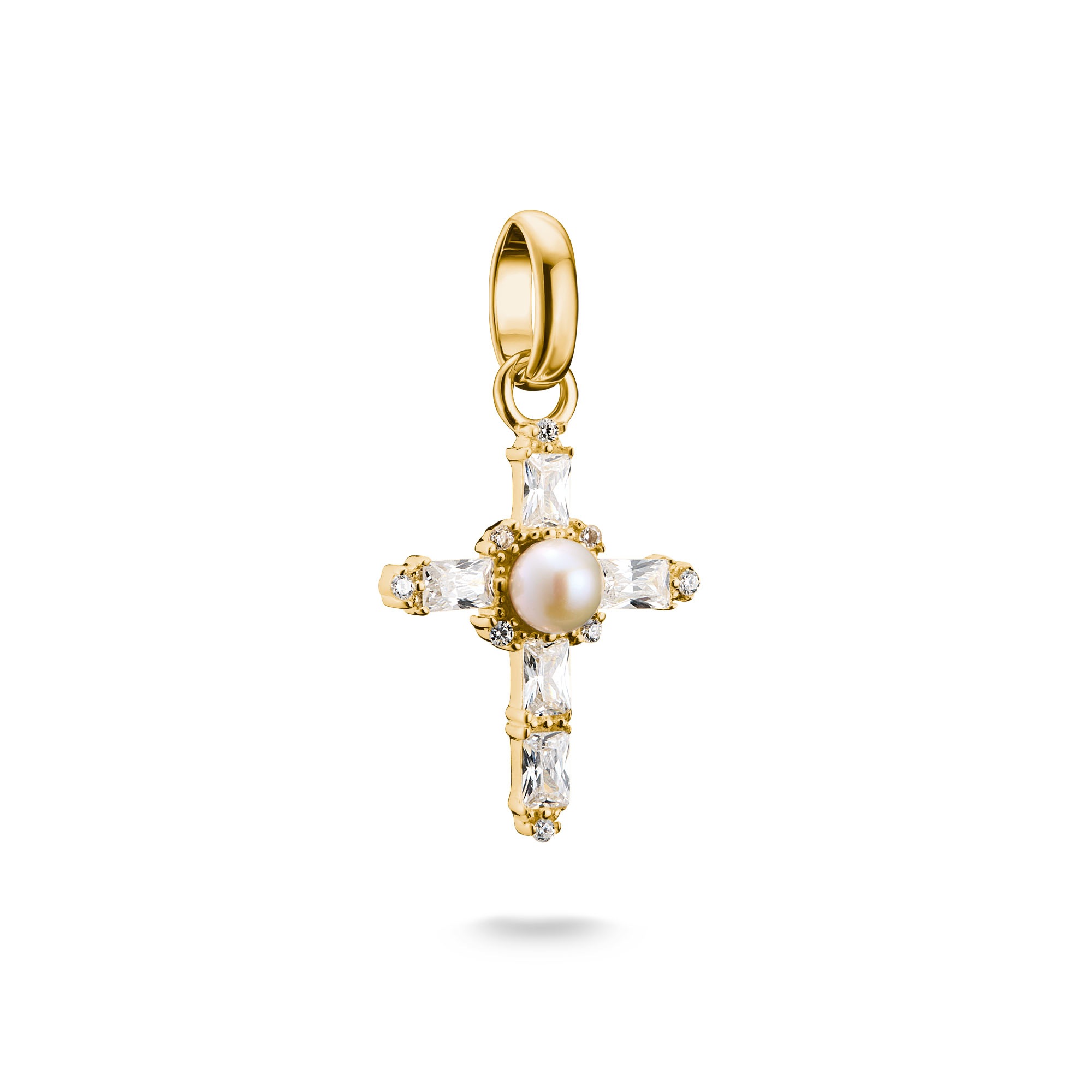 THOMAS SABO Charm Kreuz »Charm Vintage-Kreuz vergoldet - Connect« mit Zirkonia (synth.) - mit Süßwasserzuchtperle
