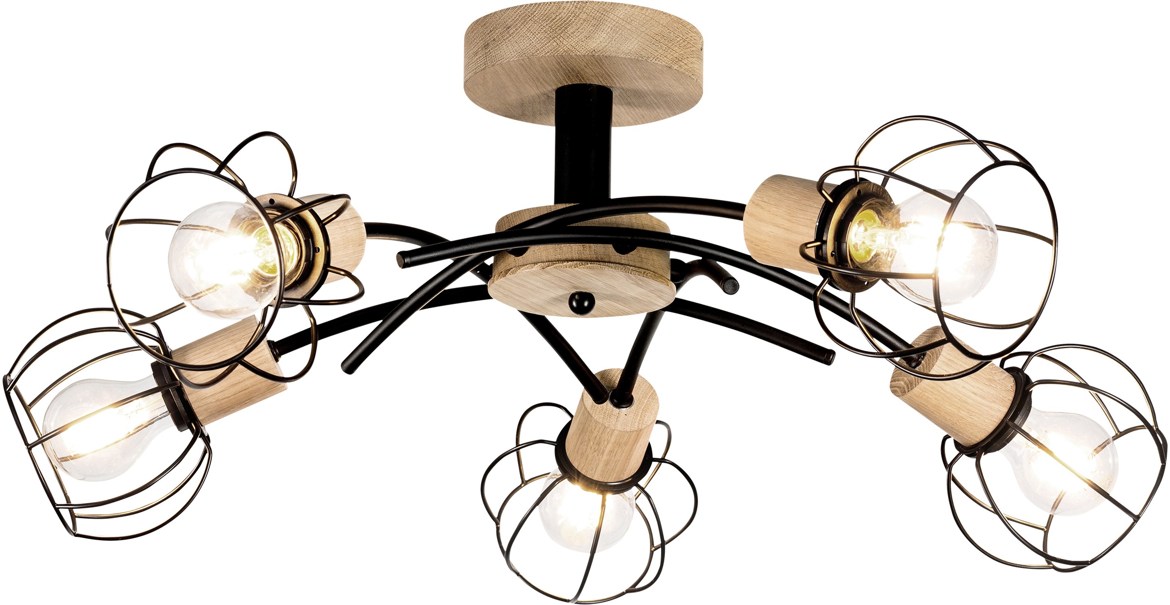BRITOP LIGHTING Deckenleuchte »Viviane«, 5 flammig, Leuchtmittel E27 | ohne Leuchtmittel-Leuchtmittel wechselbar, Dekorative Leuchte aus Eichenholz, FSC® Zertifiziert, mit Drahtschirm