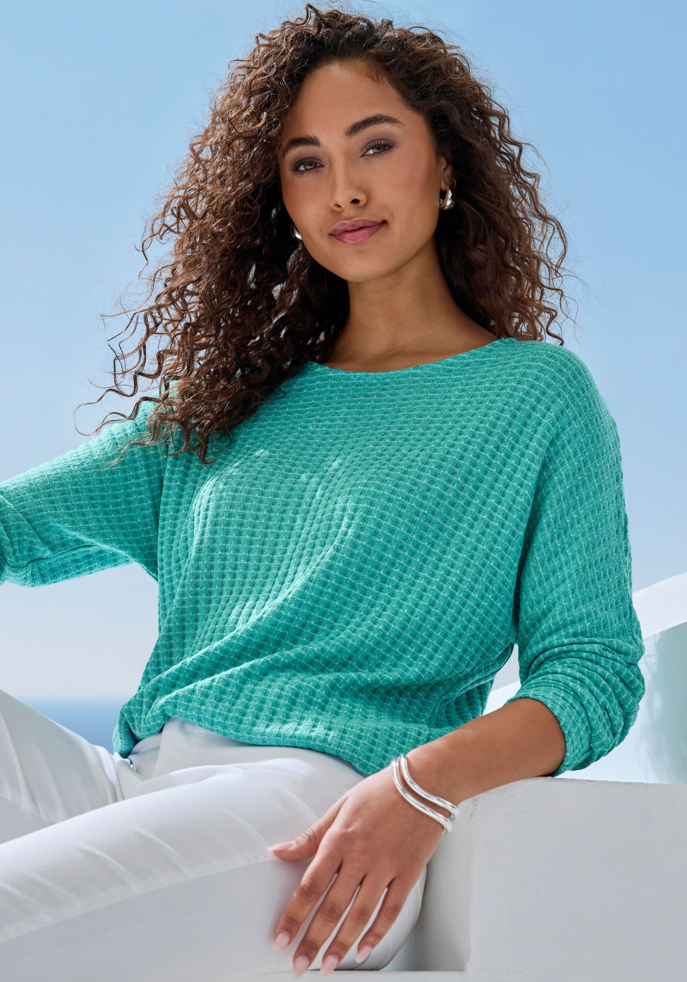 Vivance Langarmshirt »aus strukturierter Strickqualität« mit Gummizug im Bund