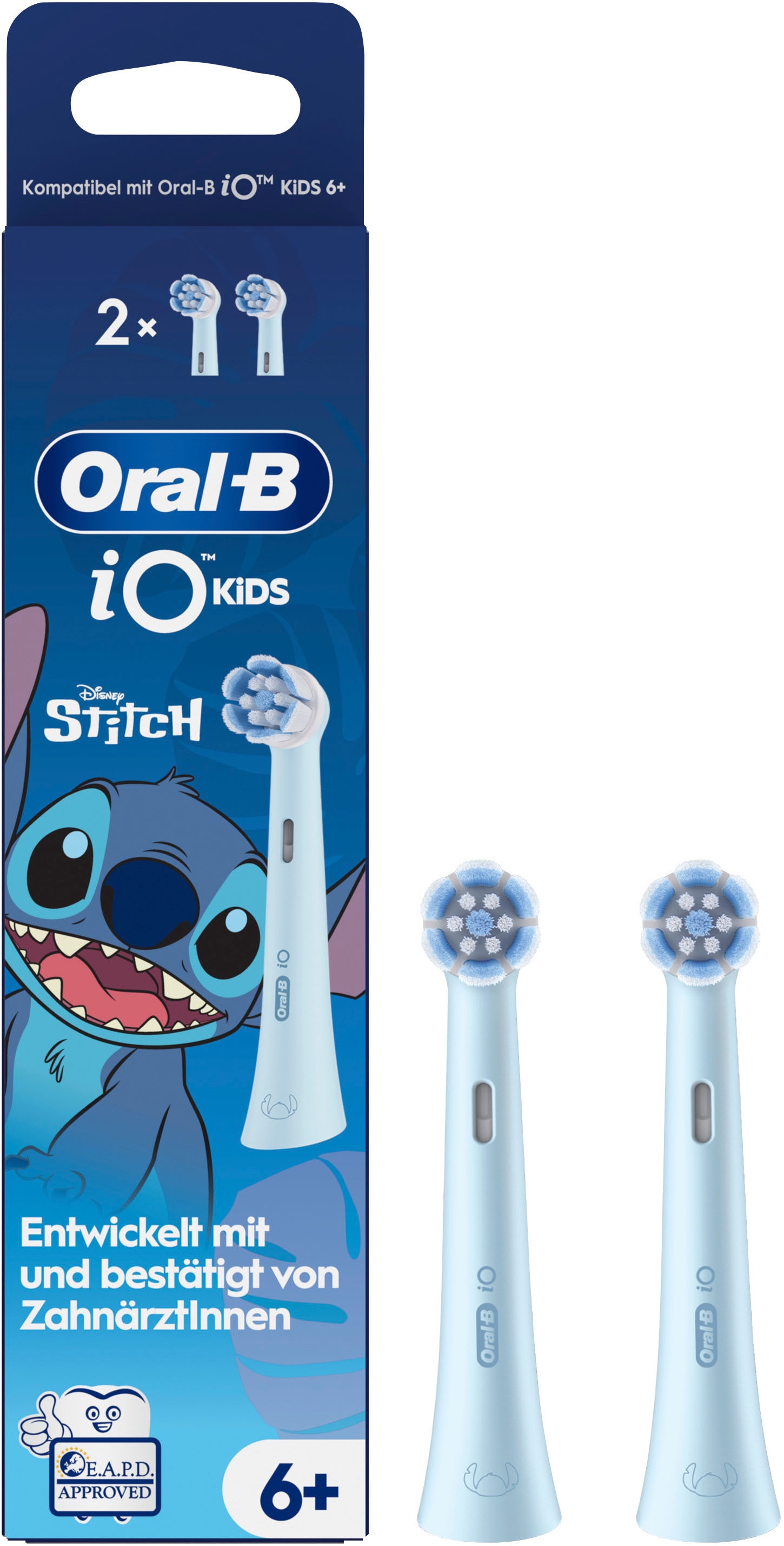 Oral-B Aufsteckbürsten "iO Kids 6+ Disney Stitch" Sanft zu wackeligen Zähnen & Zahnfleisch, ab 6 Jahren