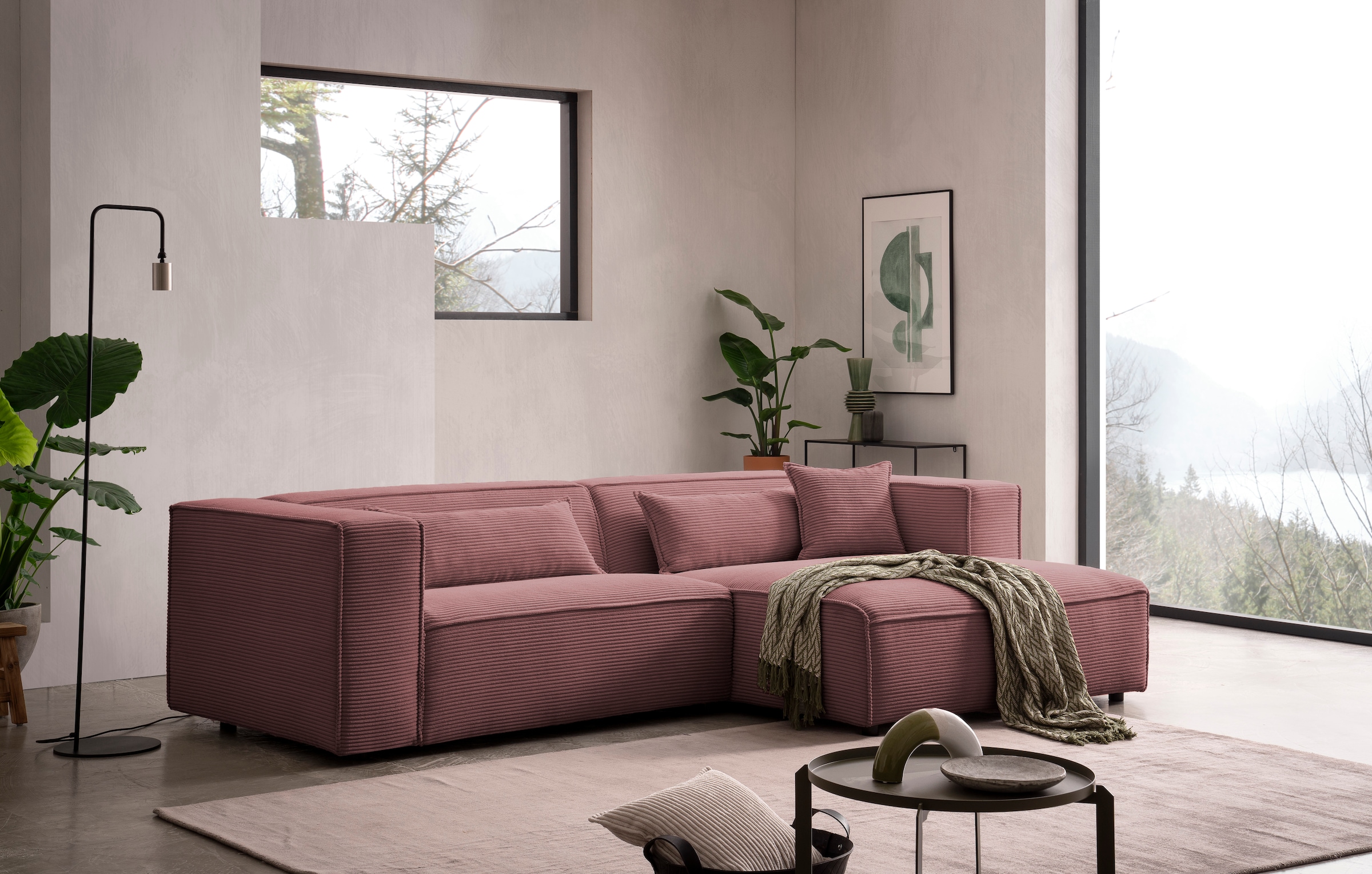 Ecksofa »PIARA mit Kedernaht in Cord oder Leinenoptik, moderne Couch in L-Form«,...