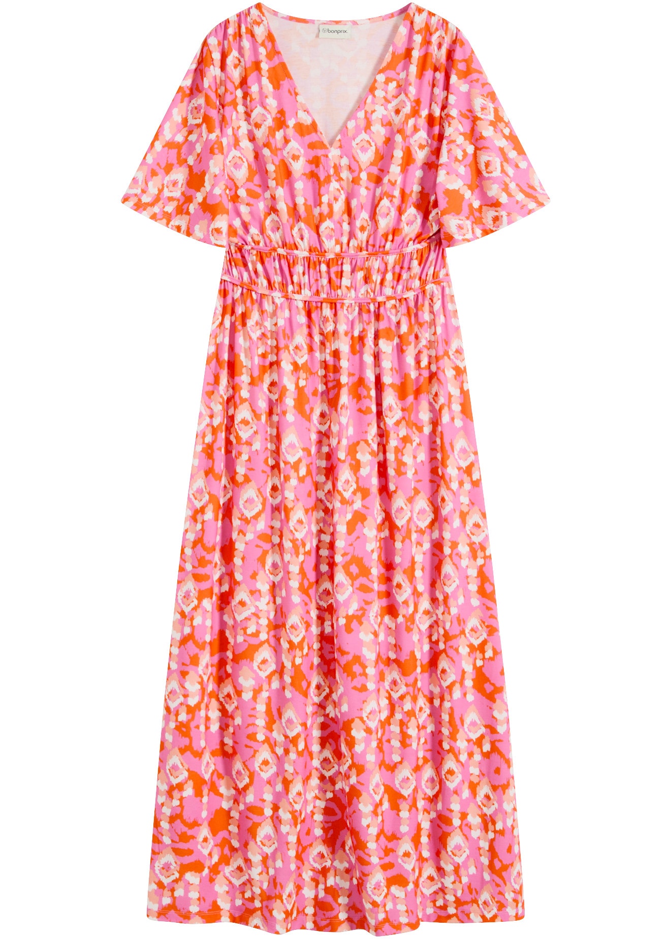 bonprix Maxikleid ausgestellte Passform, tiefer V-Ausschnitt, Halbarm-Design