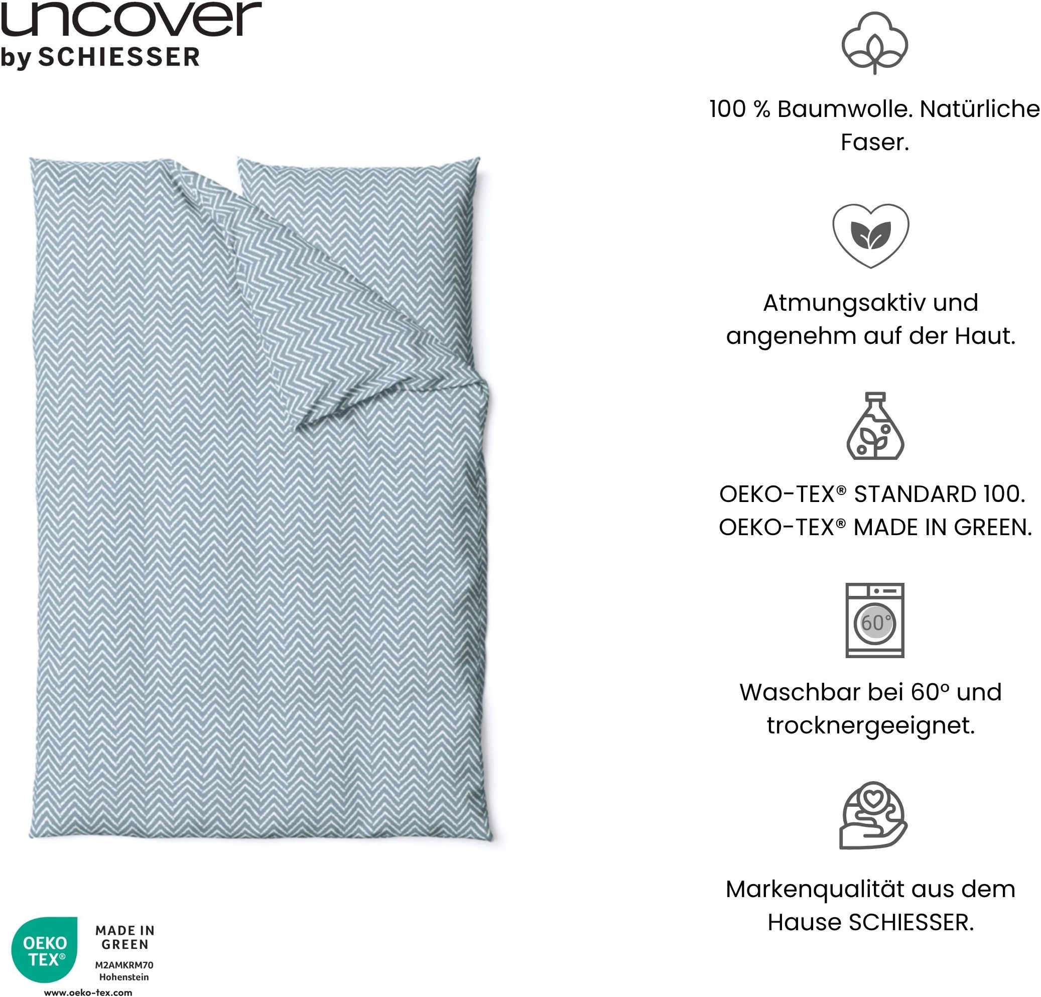 uncover by SCHIESSER Bettwäsche »Grebur aus weicher Baumwolle mit einem dezenten Zickzackmuster« 2 Stk. OEKO-TEX® MADE IN GREEN
