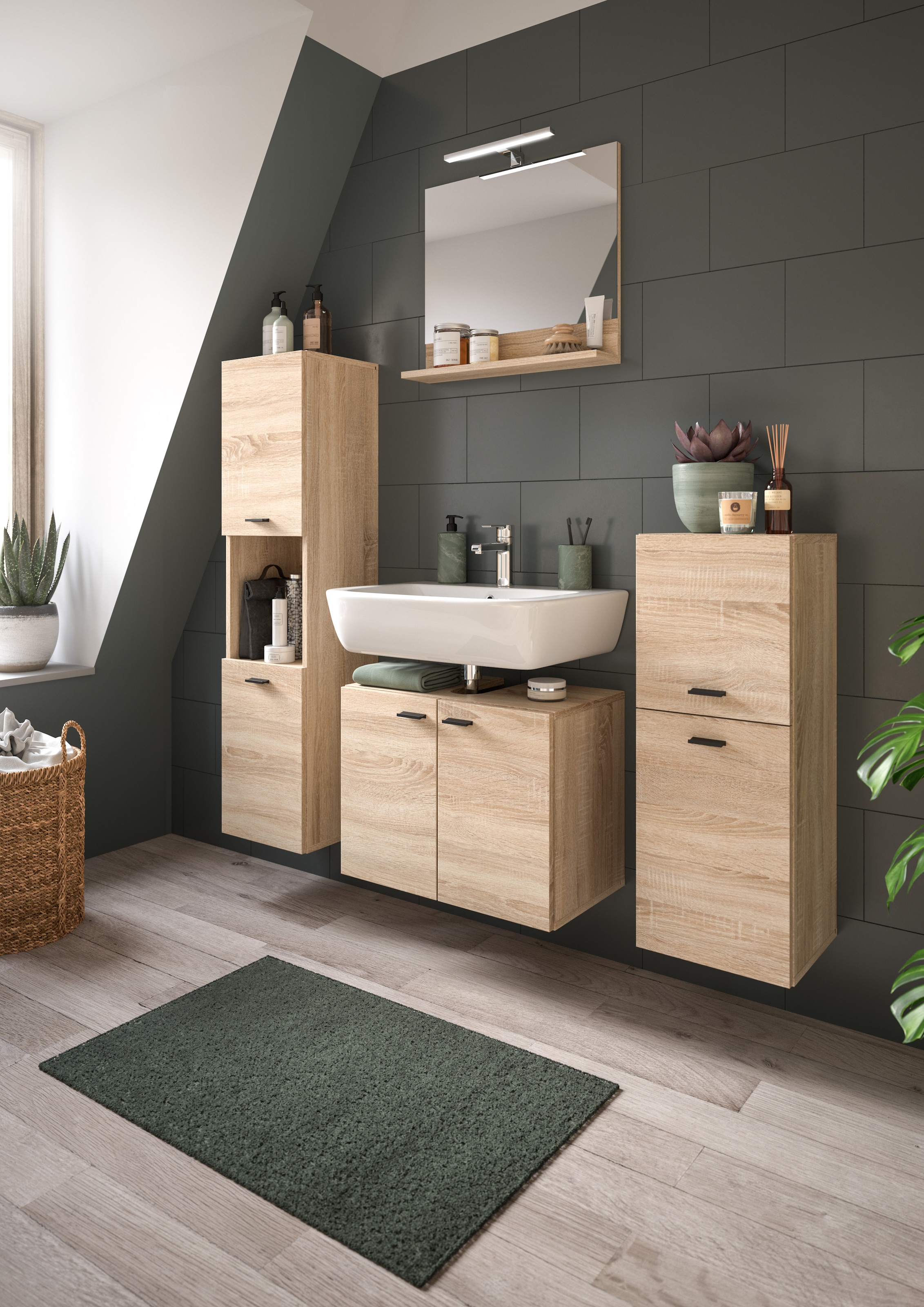 welltime Hochschrank »Tampa, Höhe 125cm, hängend oder stehend montierbar«, Badschrank, Bad-Hängeschrank, Badezimmer, Bad-Möbel