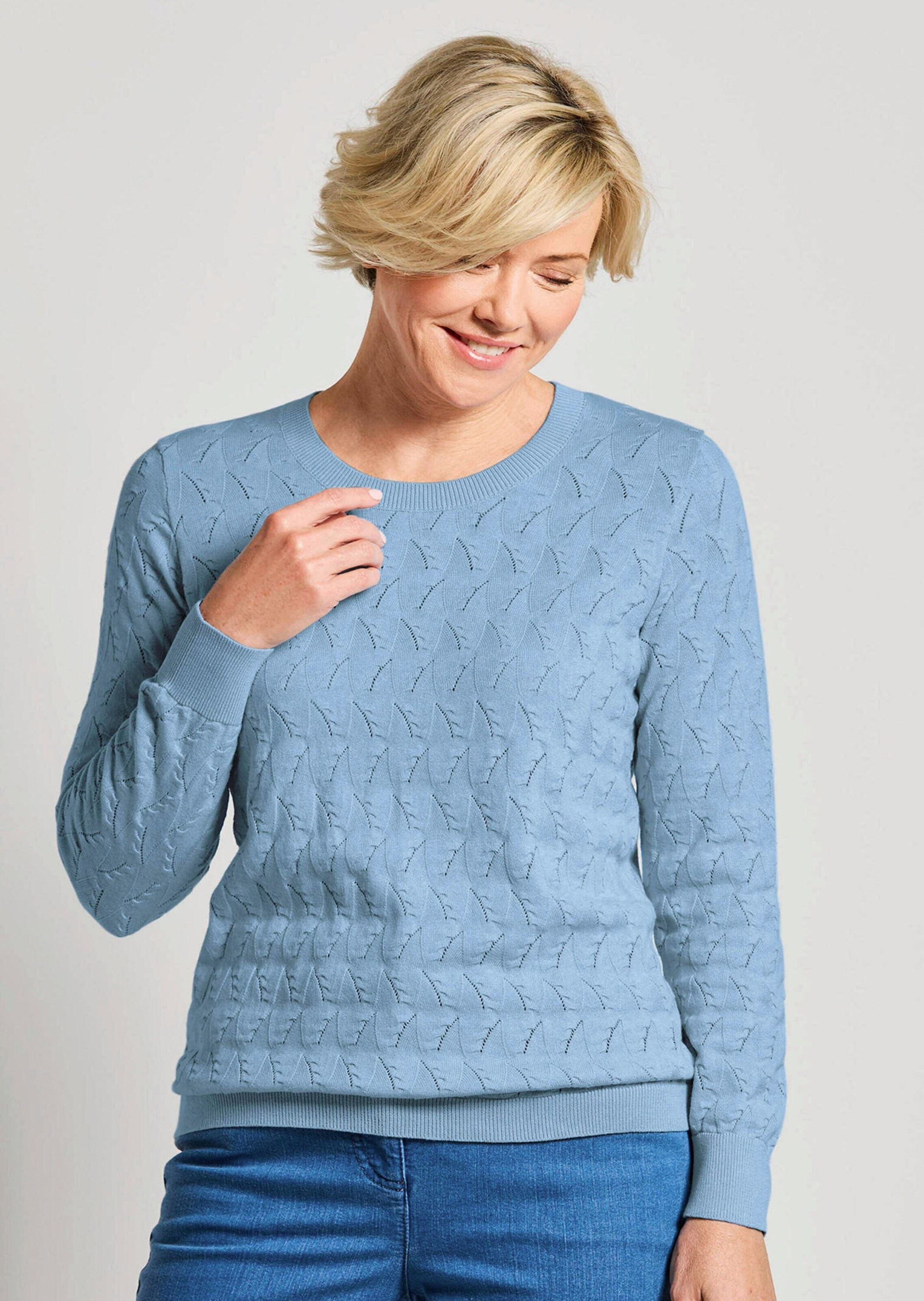 GOLDNER Rundhalspullover »Kurzgröße Baumwollpullover mit Zick-Zack-Muster« moderner Wellenstrick