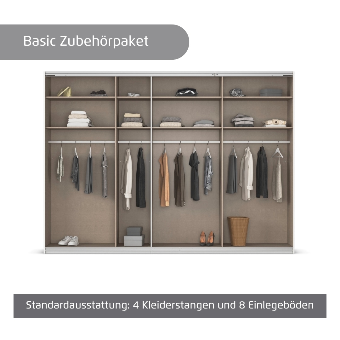 rauch Kleiderschrank »Schwebetürenschrank Garderobe Schrank TOP ANGEBOT Avola«, (in 3 verschiedenen Ausstattungen BASIC/CLASSIC/PREMIUM), mit eleganten Zierleisten in Chrom, Schwarz oder Weiß MADE IN GERMANY
