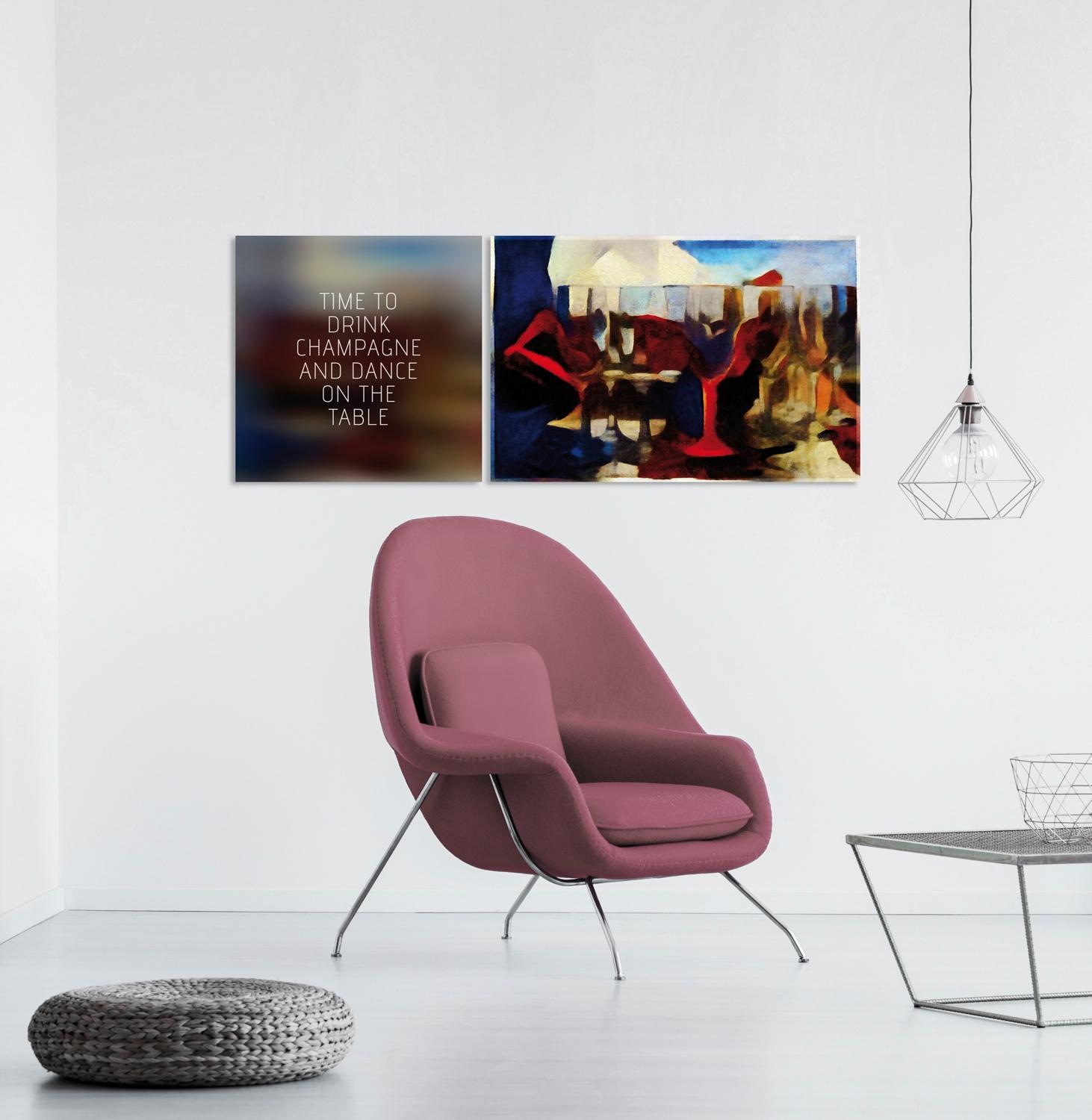 queence Leinwandbild »Drink & Dance«, Getränke-Bar & Lounges-Kunst-Modern-Sprüche-Sprüche & Texte-Schriftzug-Schriftzüge, (Set), Premium-Leinwandstoff, Handarbeit aus Deutschland, Spruch, 2er Set
