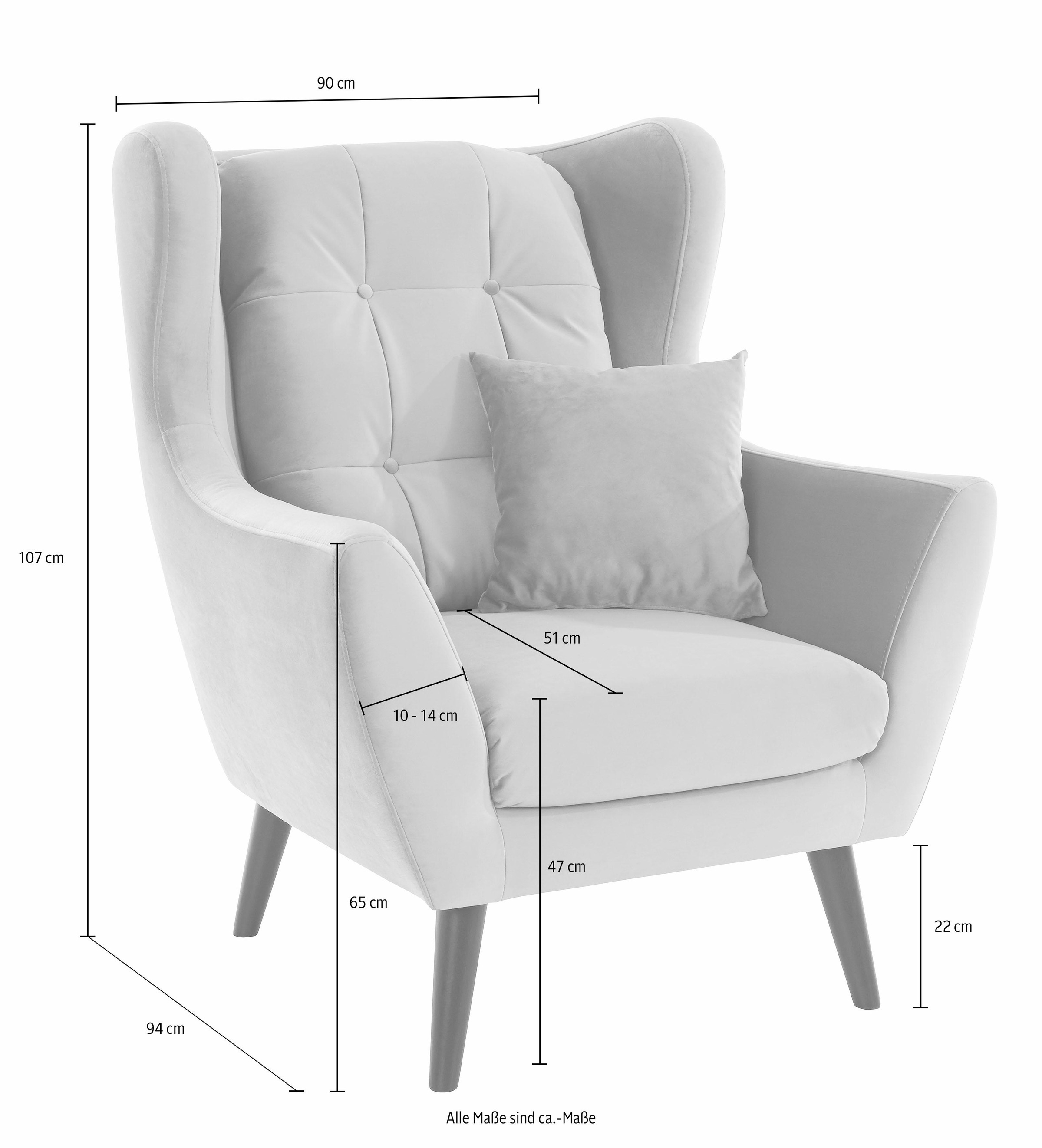 andas Ohrensessel »Hemmink, Sessel, Loungesessel«, mit Knopfheftung