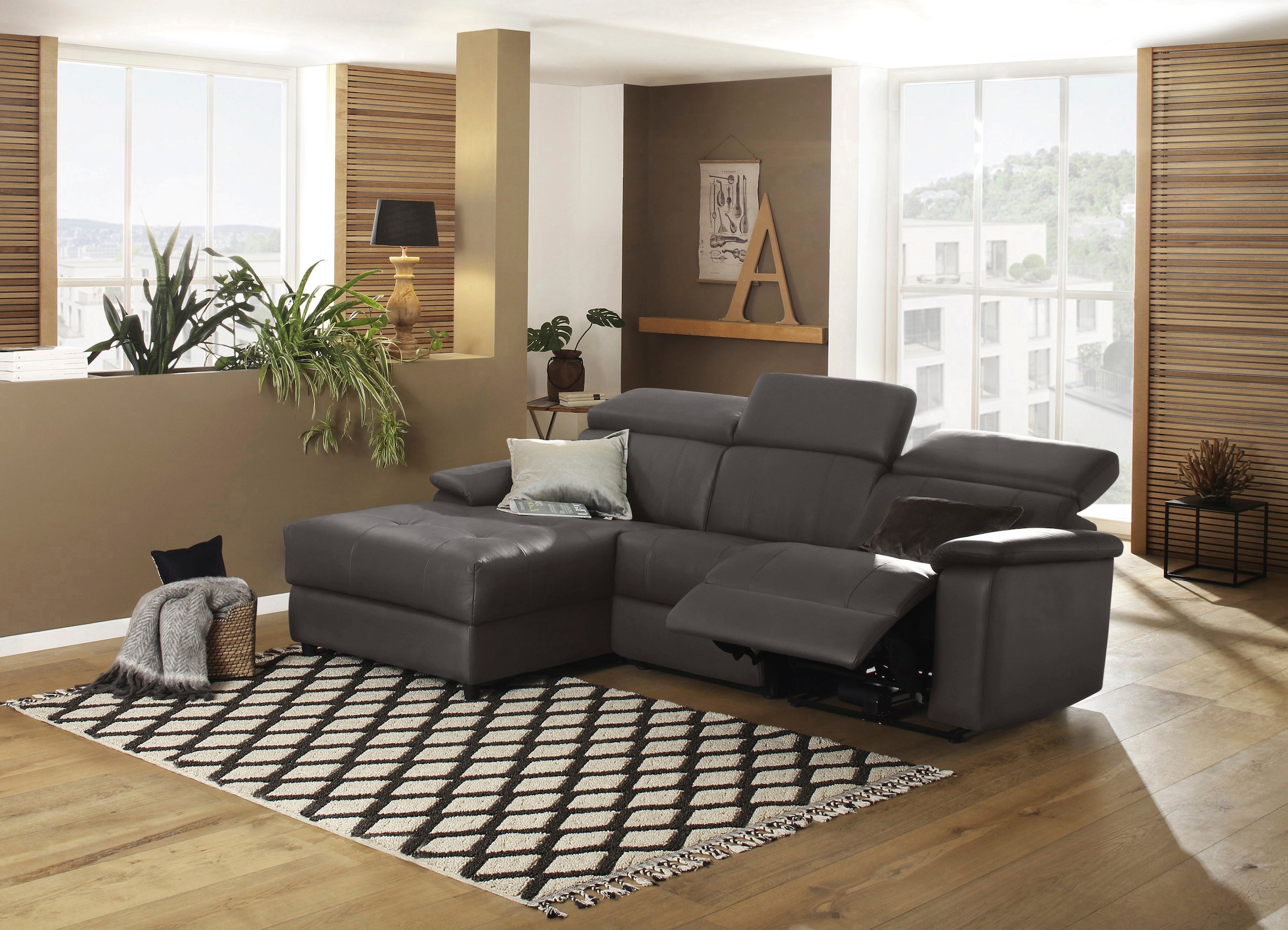 Home affaire Ecksofa »Binado, L-Form,« mit manueller oder elektrischer Relaxfunktion mit USB-Anschluss