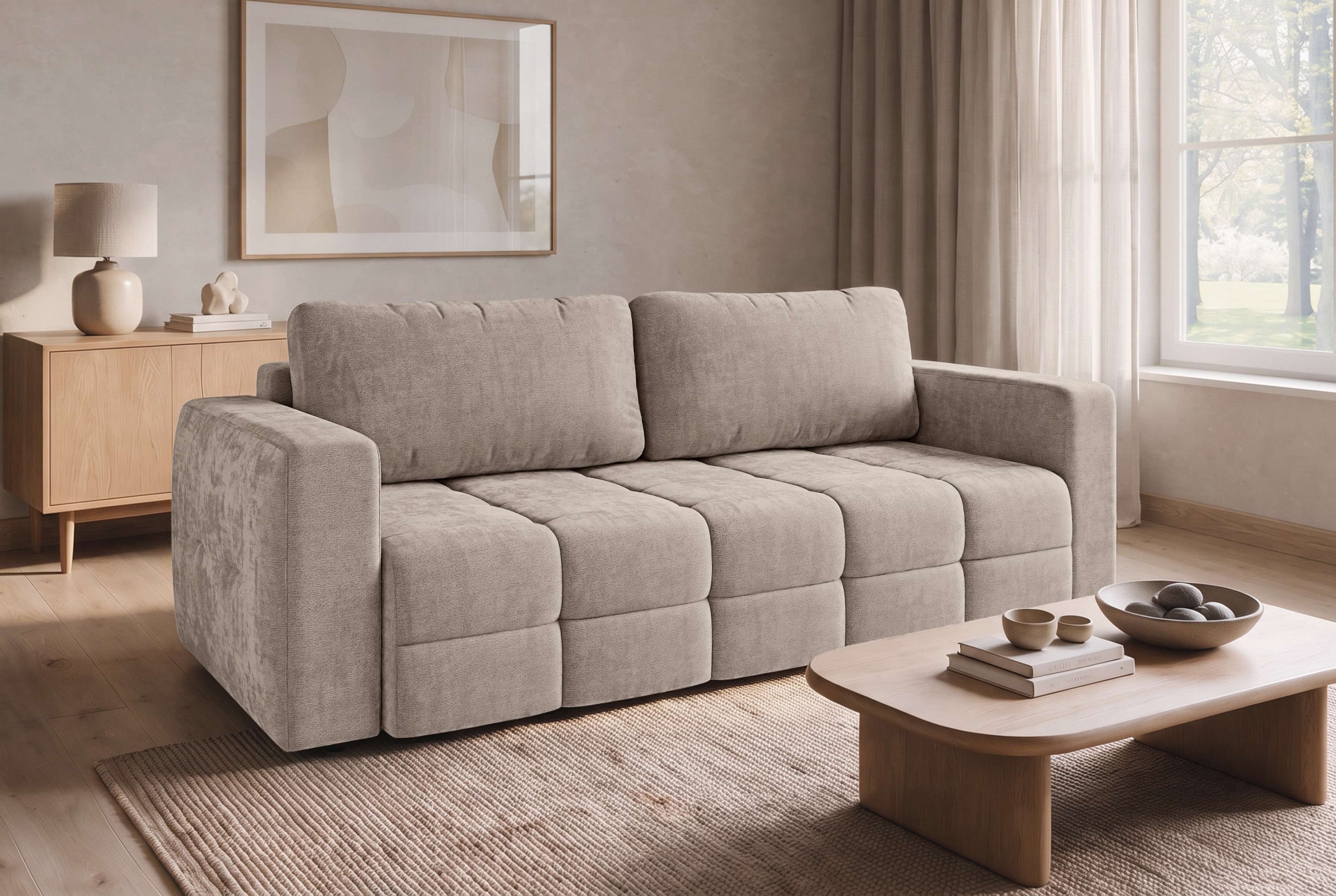 OTTO home 3-Sitzer »JONNO Schlafsofa mit Bettkasten, komfortables Sitzgefühl, Breite 242cm« Liegefläche 150x193cm, inklusive Rückenkissen, moderne Steppung